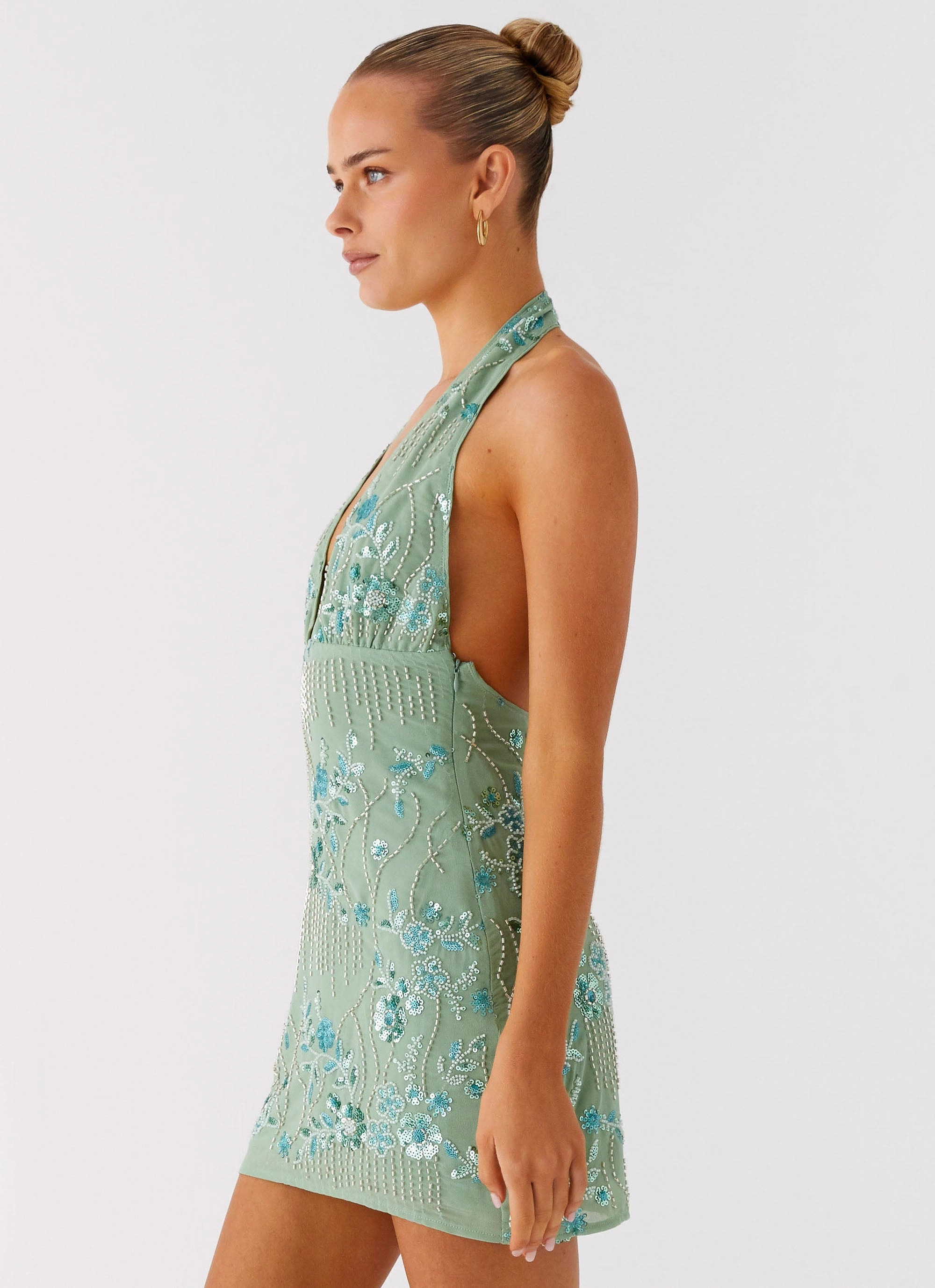 Durable Stitching Monet Beaded Mini Dress - Mint