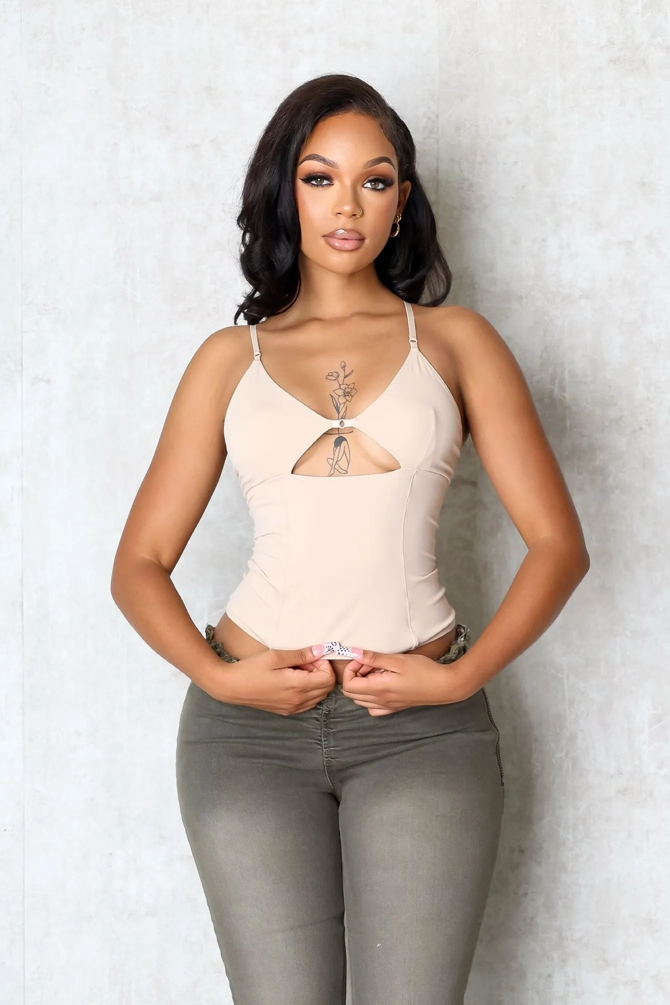 Mono Cut Out Cami Top Convertible Collar