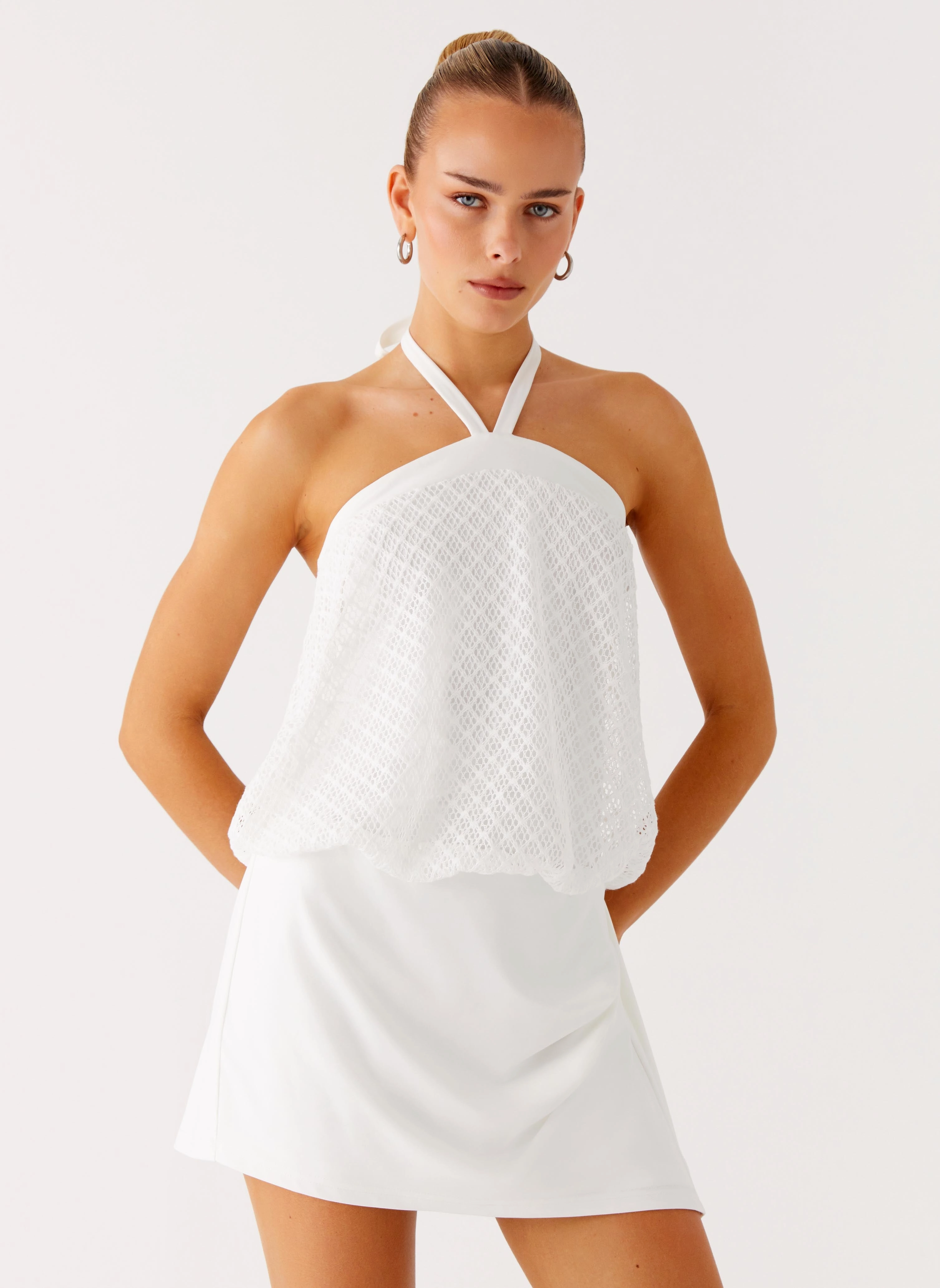 Bust-Enhancing Switch Up Halter Mini Dress - Ivory