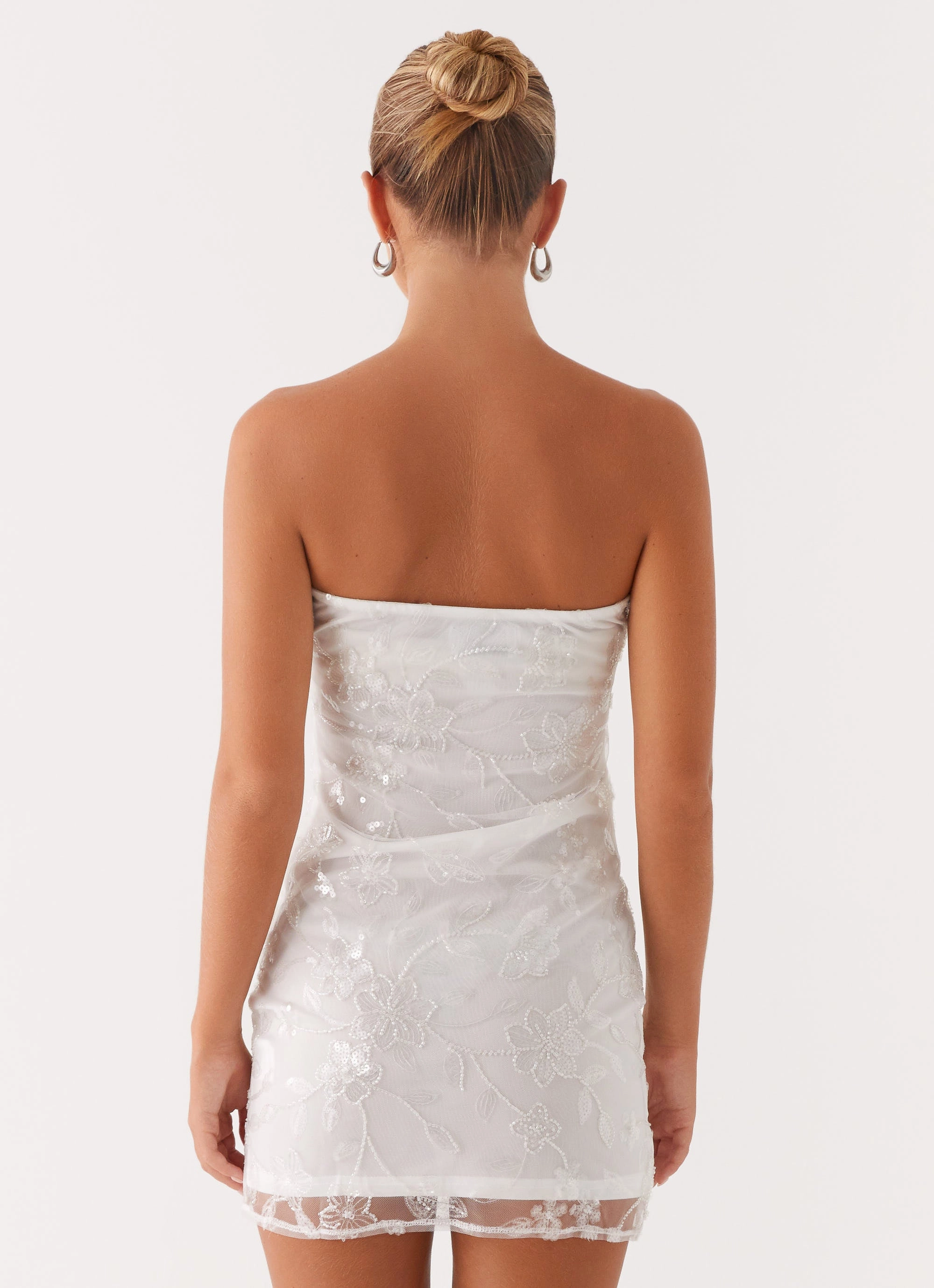 Moorey Beaded Mini Dress - White Silver Comfy Style Reinforced Seams