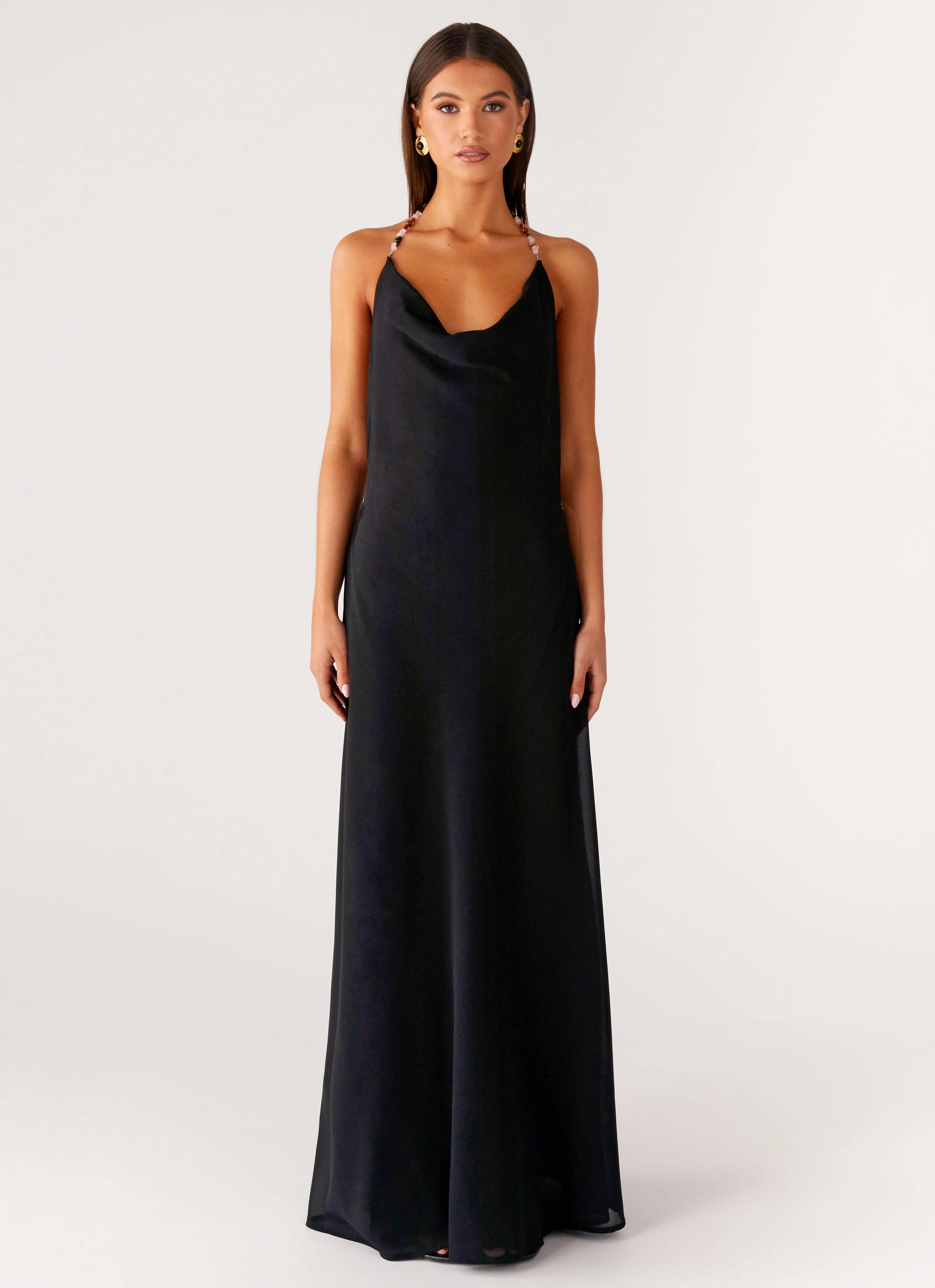 Cool Drape Modern Aesthetic Morning Crush Cowl Maxi Dress - Black
