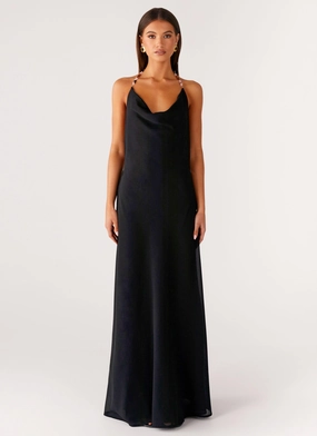Cool Drape Modern Aesthetic Morning Crush Cowl Maxi Dress - Black