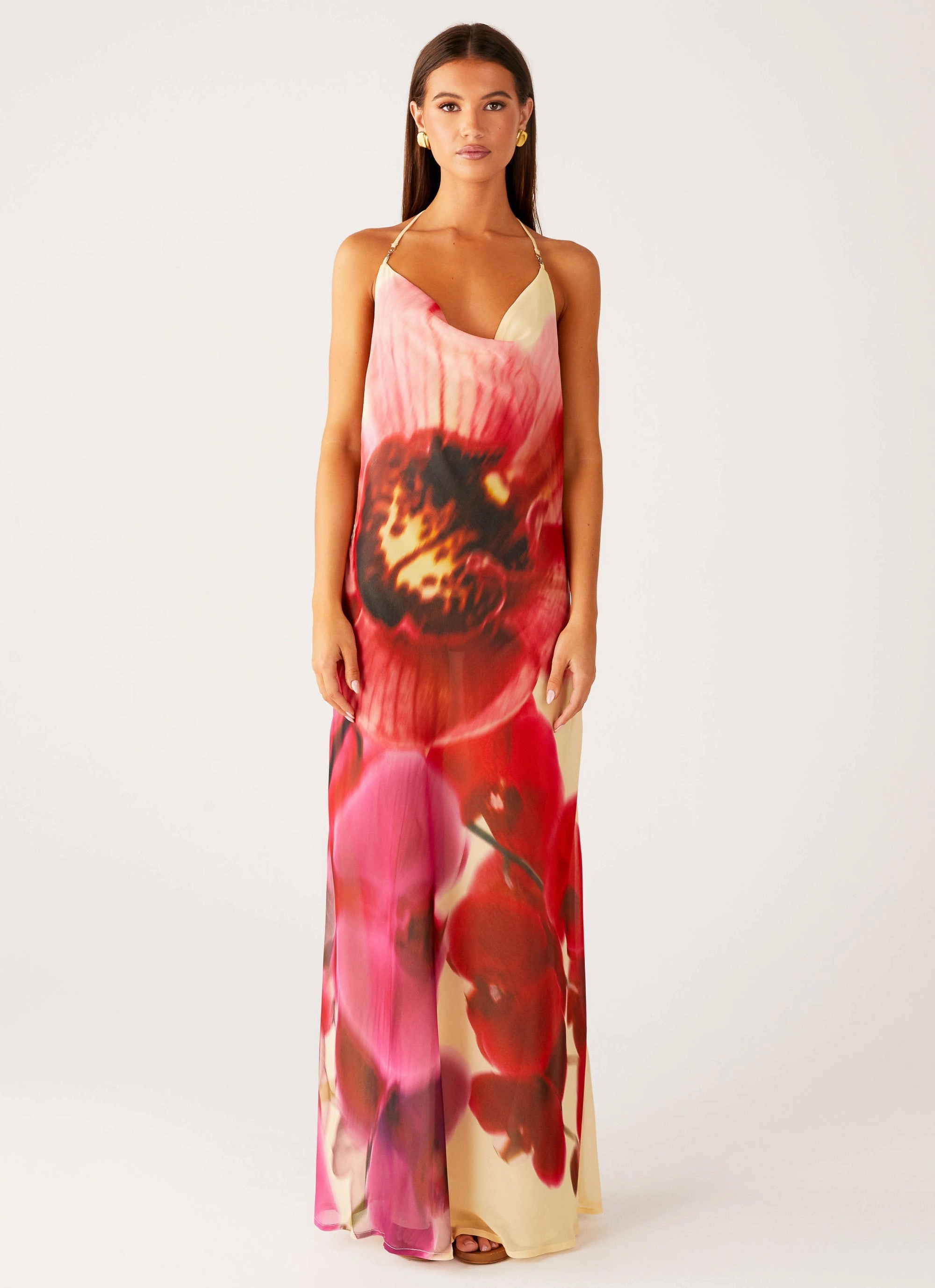 Morning Crush Cowl Maxi Dress - Yellow Bloom Tall Fit Grab Now