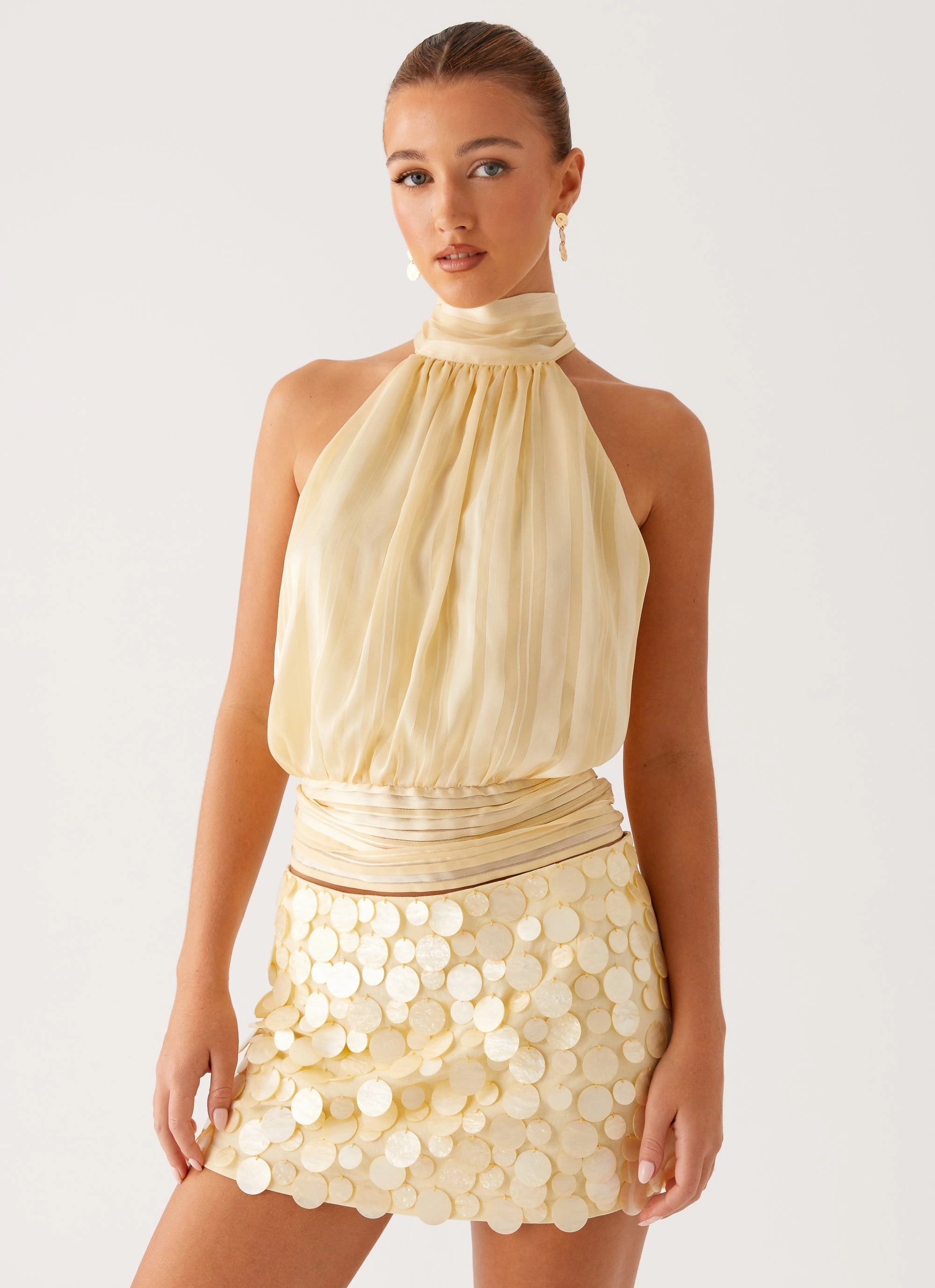 Adjustable Closure music concert Movie Star Mini Skirt - Yellow