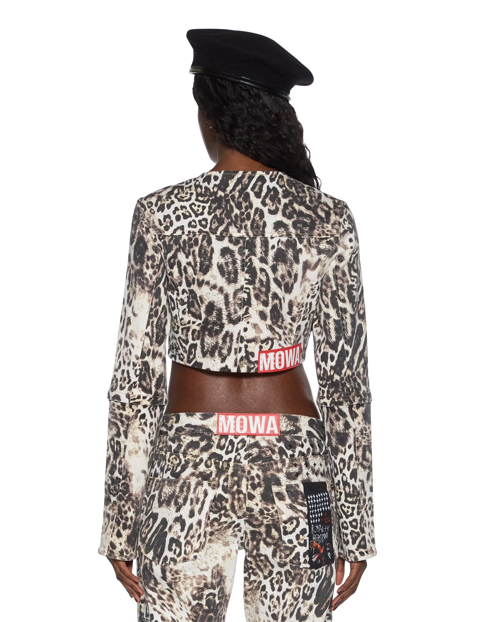 High Collar Support MOWALOLA CROP JACKET CHEETAH