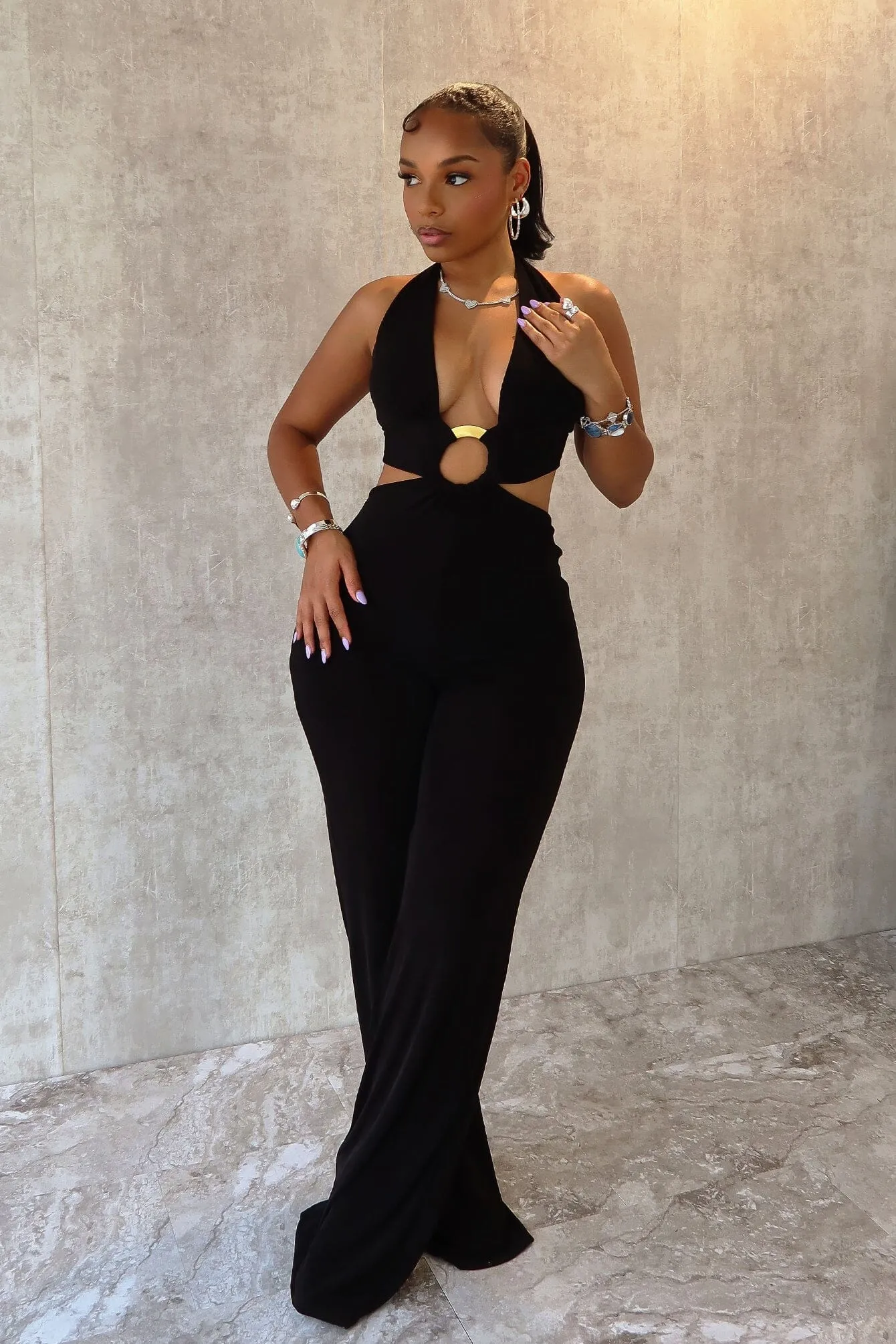 Minimal Vibe Bridget Slinky Halter O Ring Jumpsuit