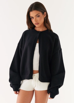 Chill Day Layer Everyday apparel Annie One Button Cardigan - Black