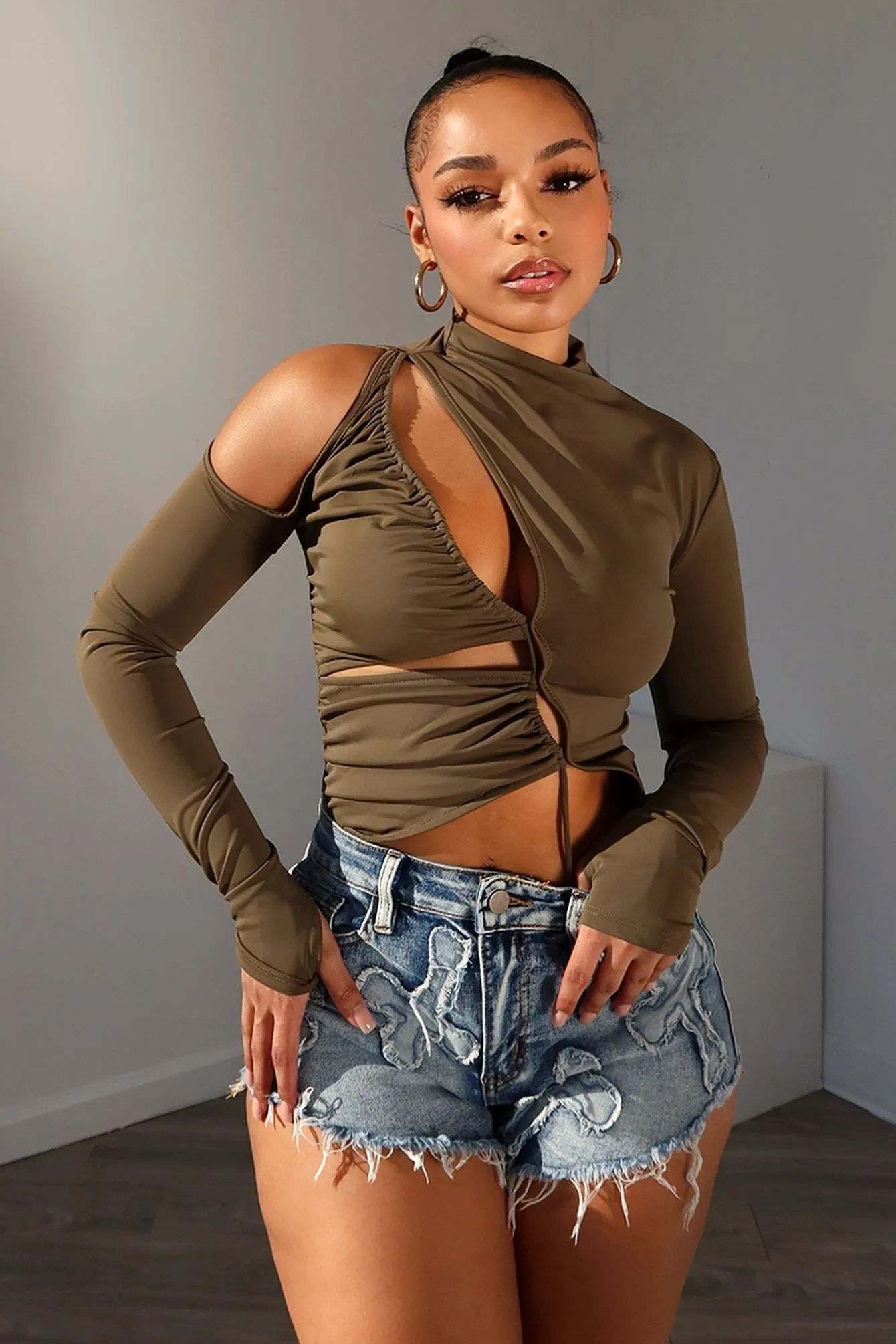 QuickPackFoldableDesign You Better Work Mock Neck Cut Out Bodysuit