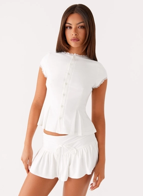 Landon Button Up Top - White DropShoulder
