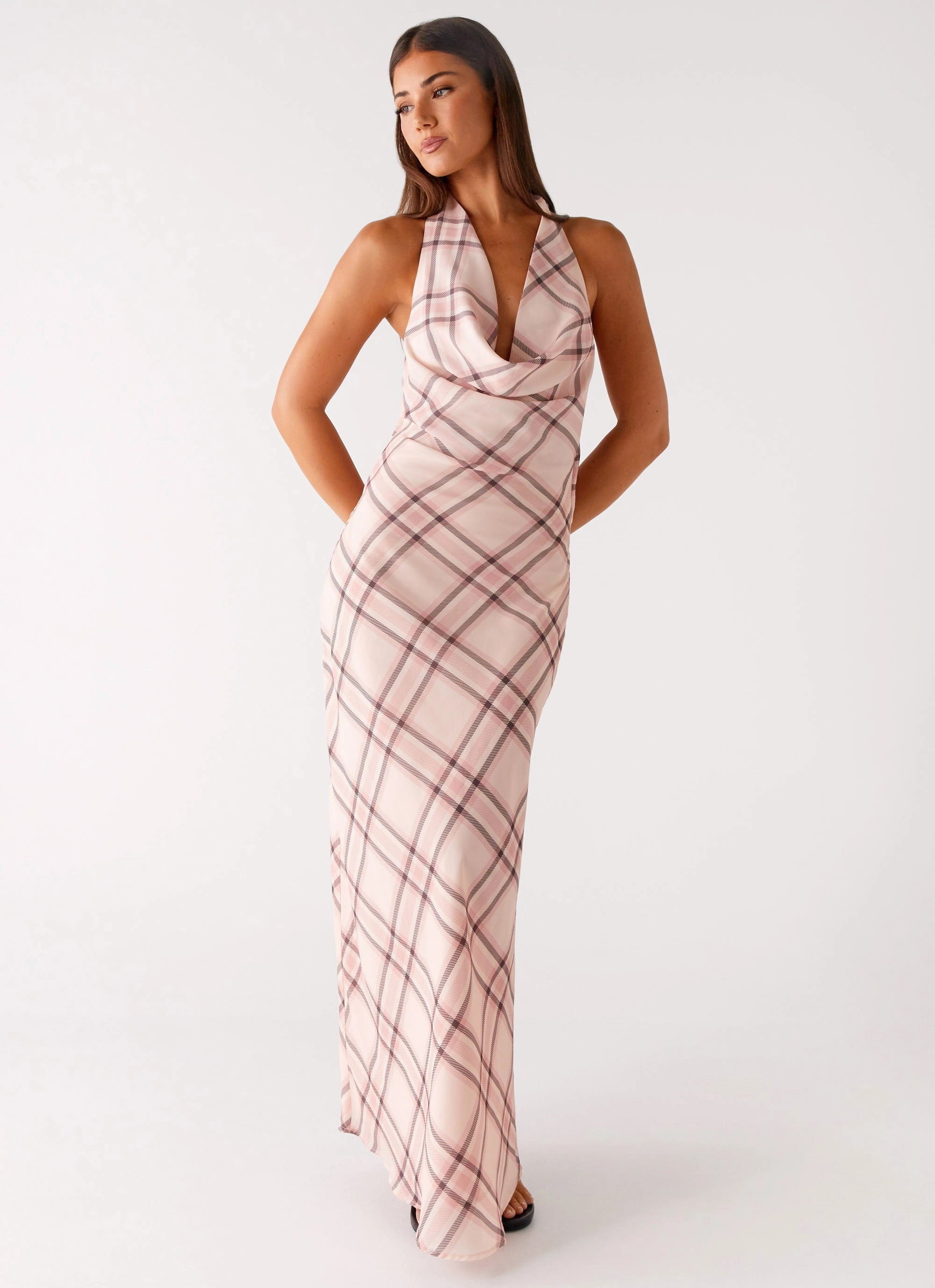 Muse Maxi Dress - Pink Check Fall Silhouette Soft Touch