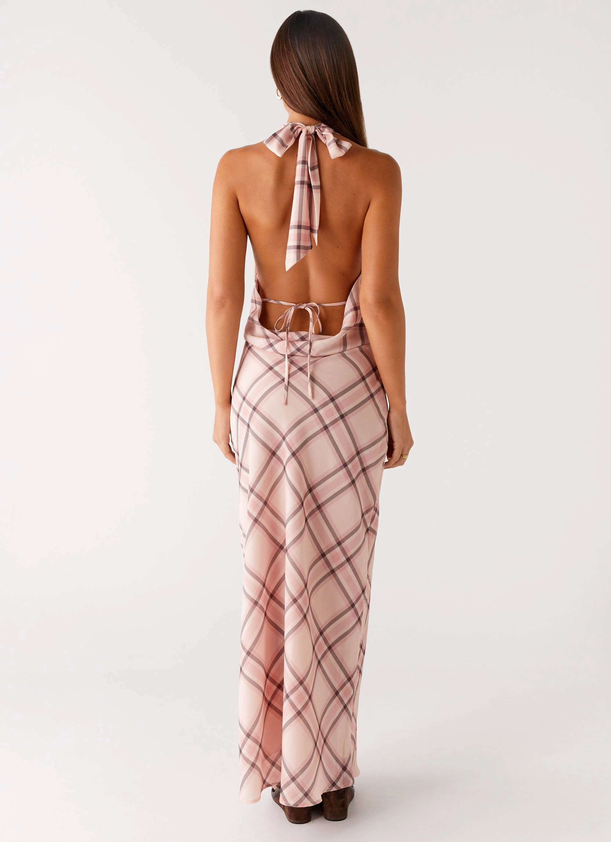 Pure Color Casual and Stylish Muse Maxi Dress - Pink Check