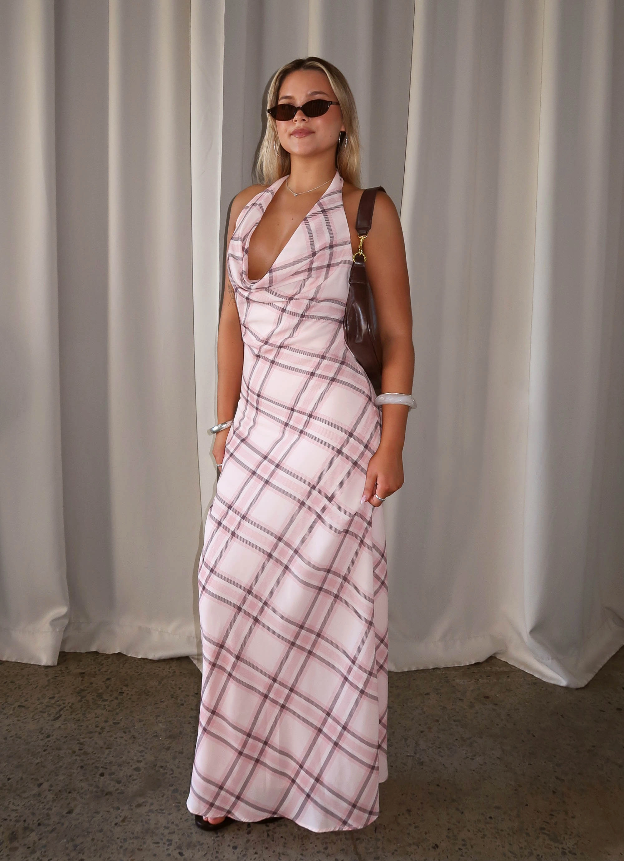 Muse Maxi Dress - Pink Check Ready Glow Mood Booster