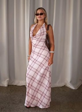 Muse Maxi Dress - Pink Check Ready Glow Mood Booster