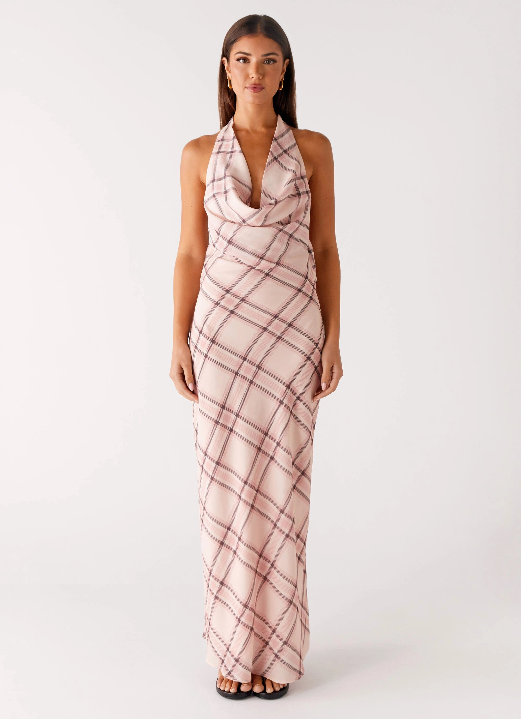 Muse Maxi Dress - Pink Check Lightweight Fit Neutral-Shade