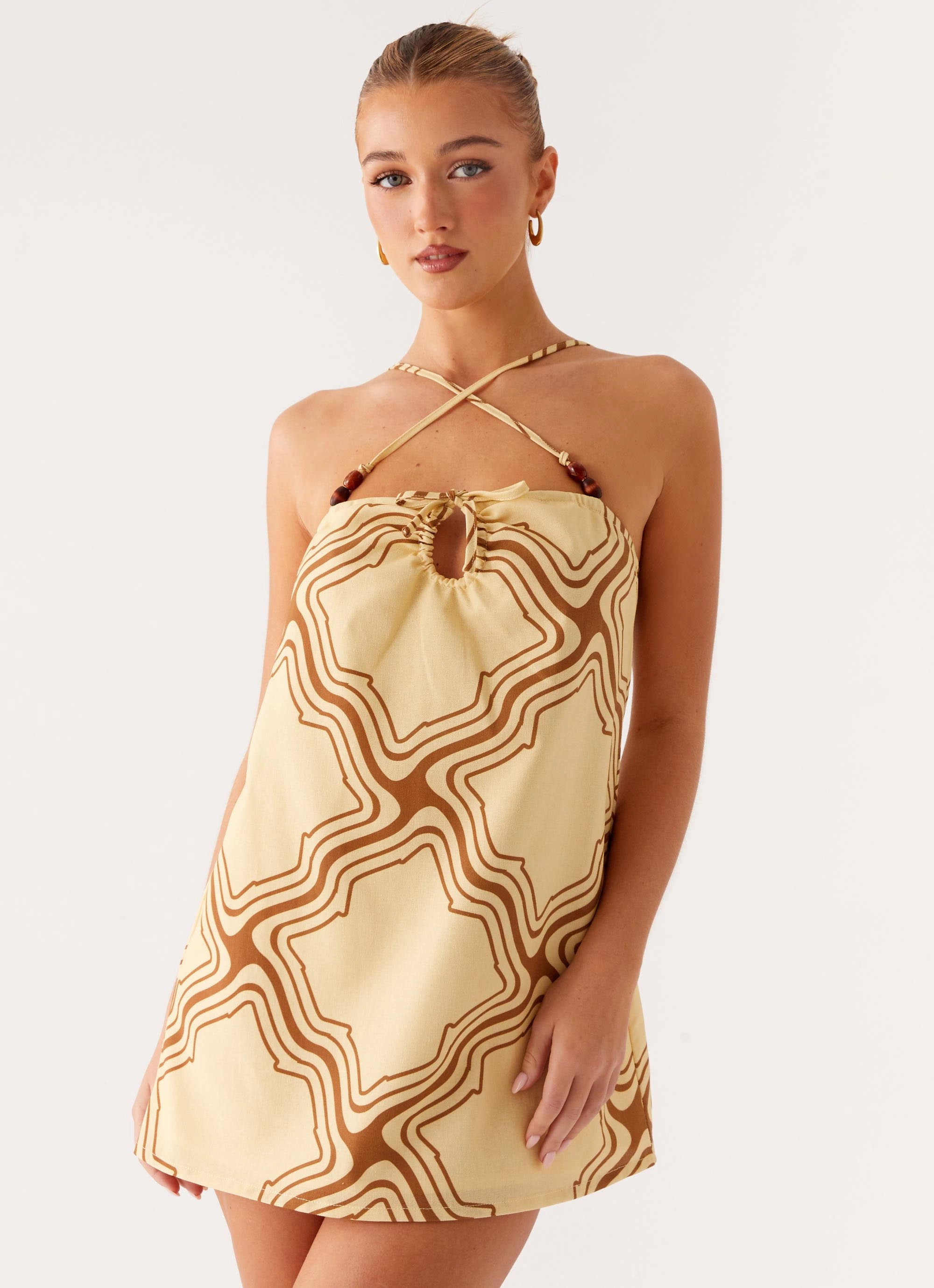 Naomi Criss Cross Mini Dress - Tidal Wave Print Day Magic Built-In-Slip