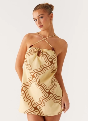 Relaxed Style Breathable Design Naomi Criss Cross Mini Dress - Tidal Wave Print
