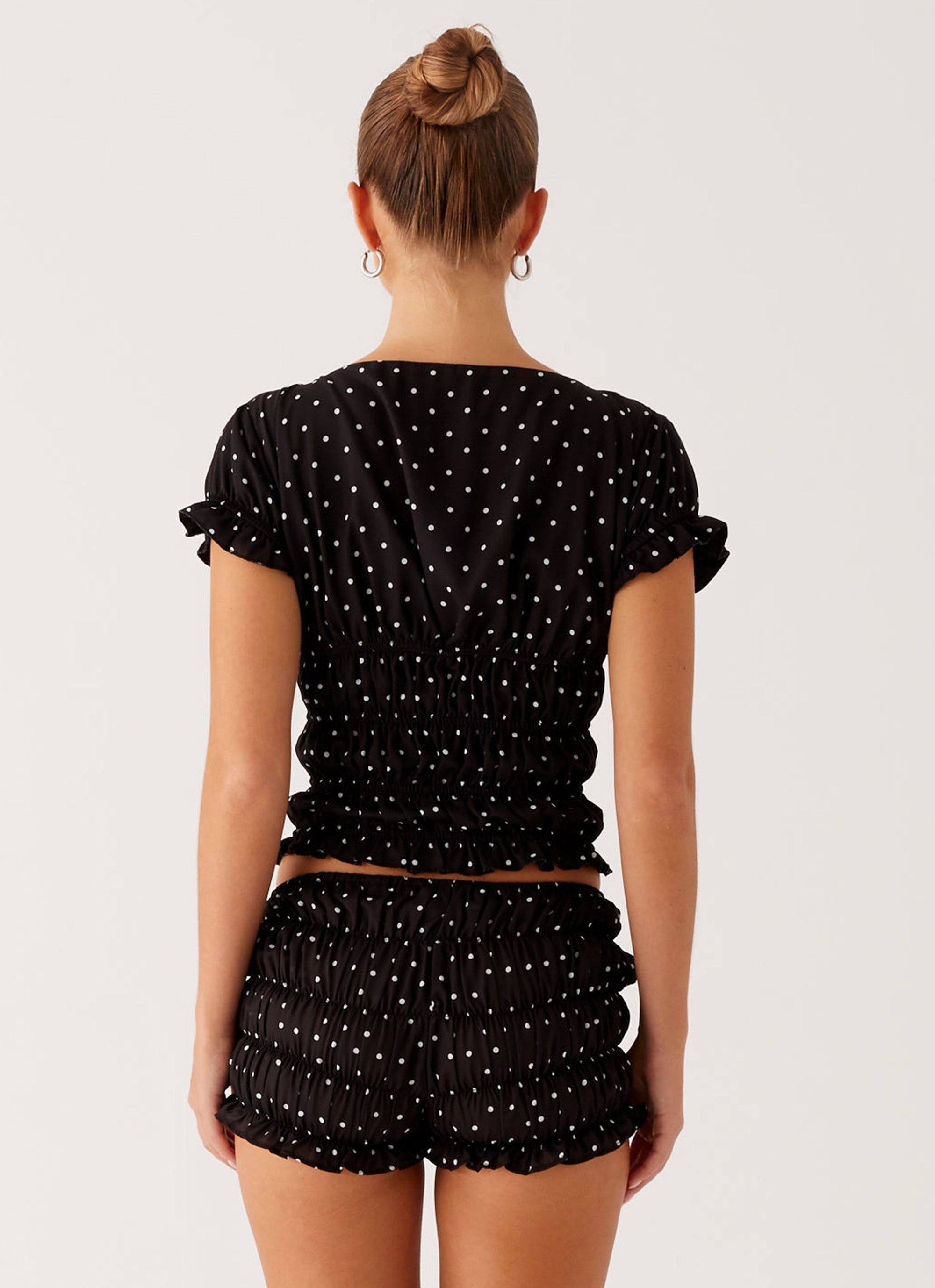 Active Blouse Natalia Ruched Top - Black Polka Dot
