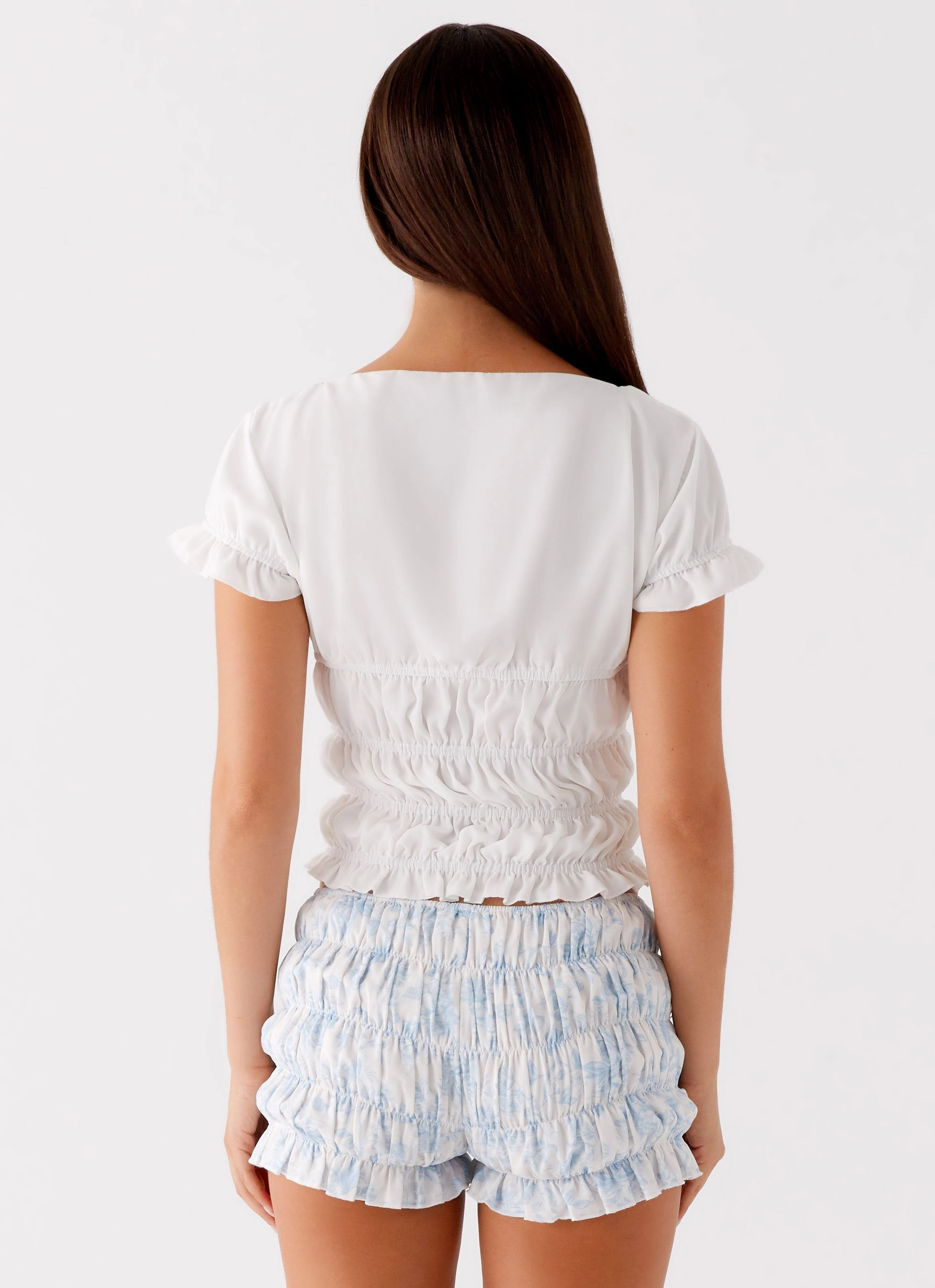 Contrast Stitch Natalia Ruched Top - Ivory