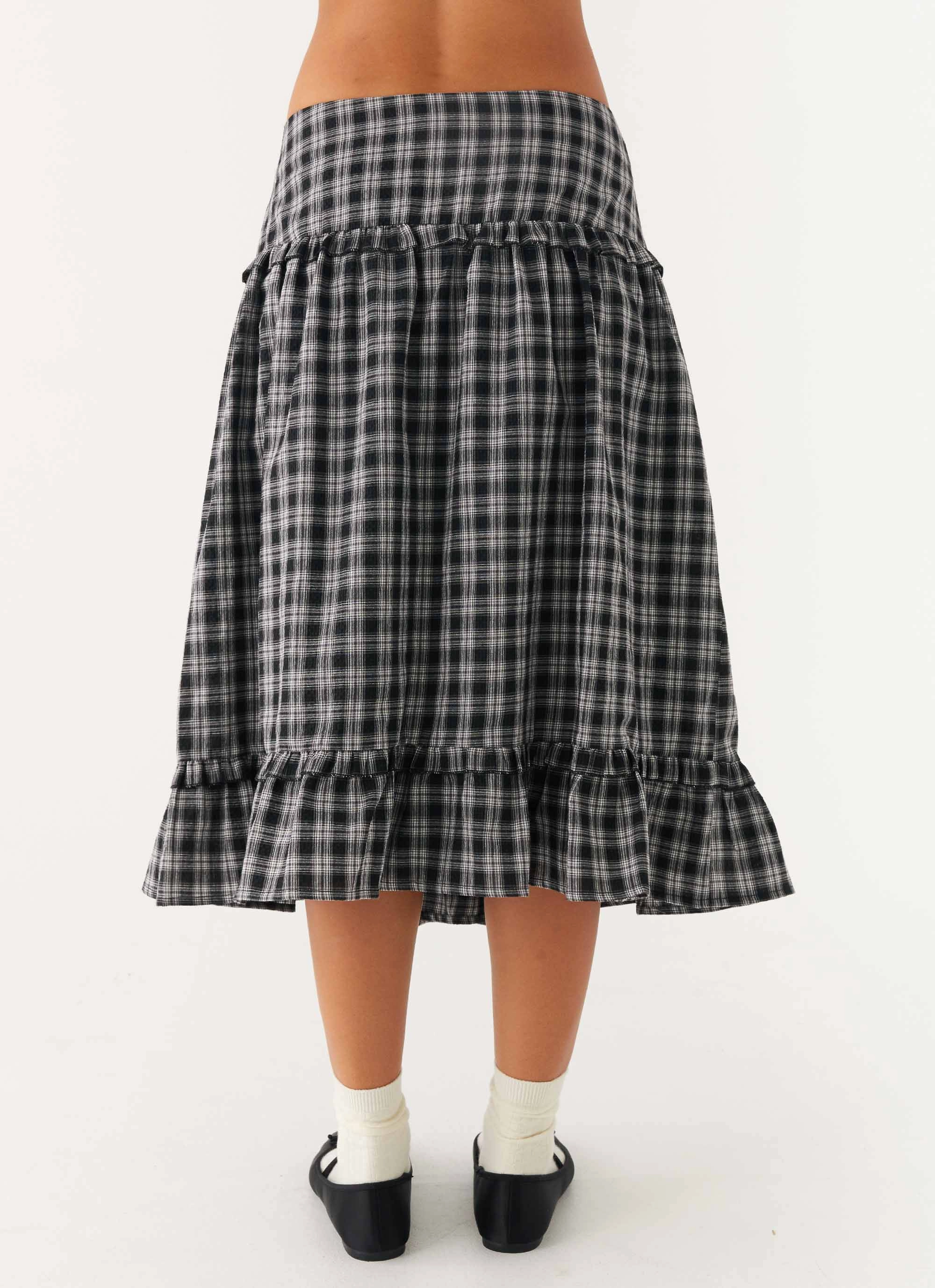 Laura Midi Skirt - White Black Check Tiered hem
