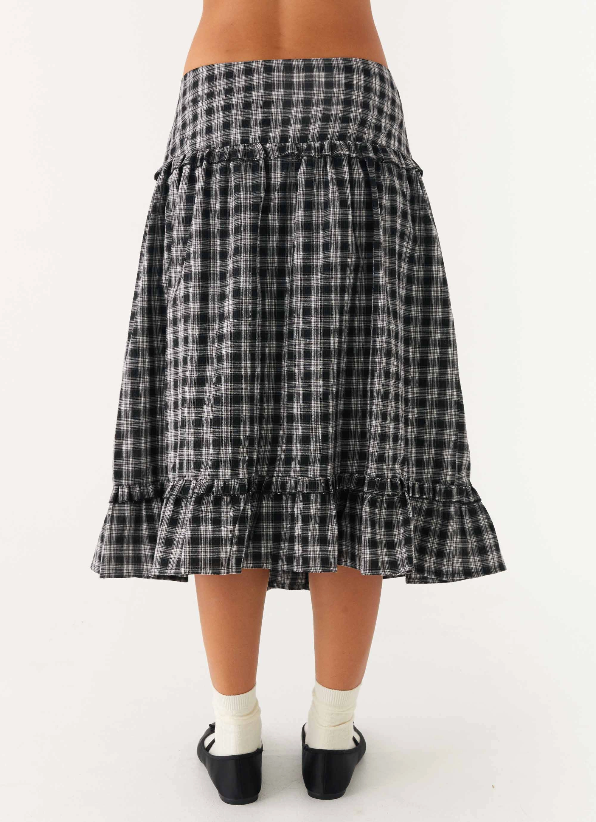 Laura Midi Skirt - White Black Check Modern Outfit
