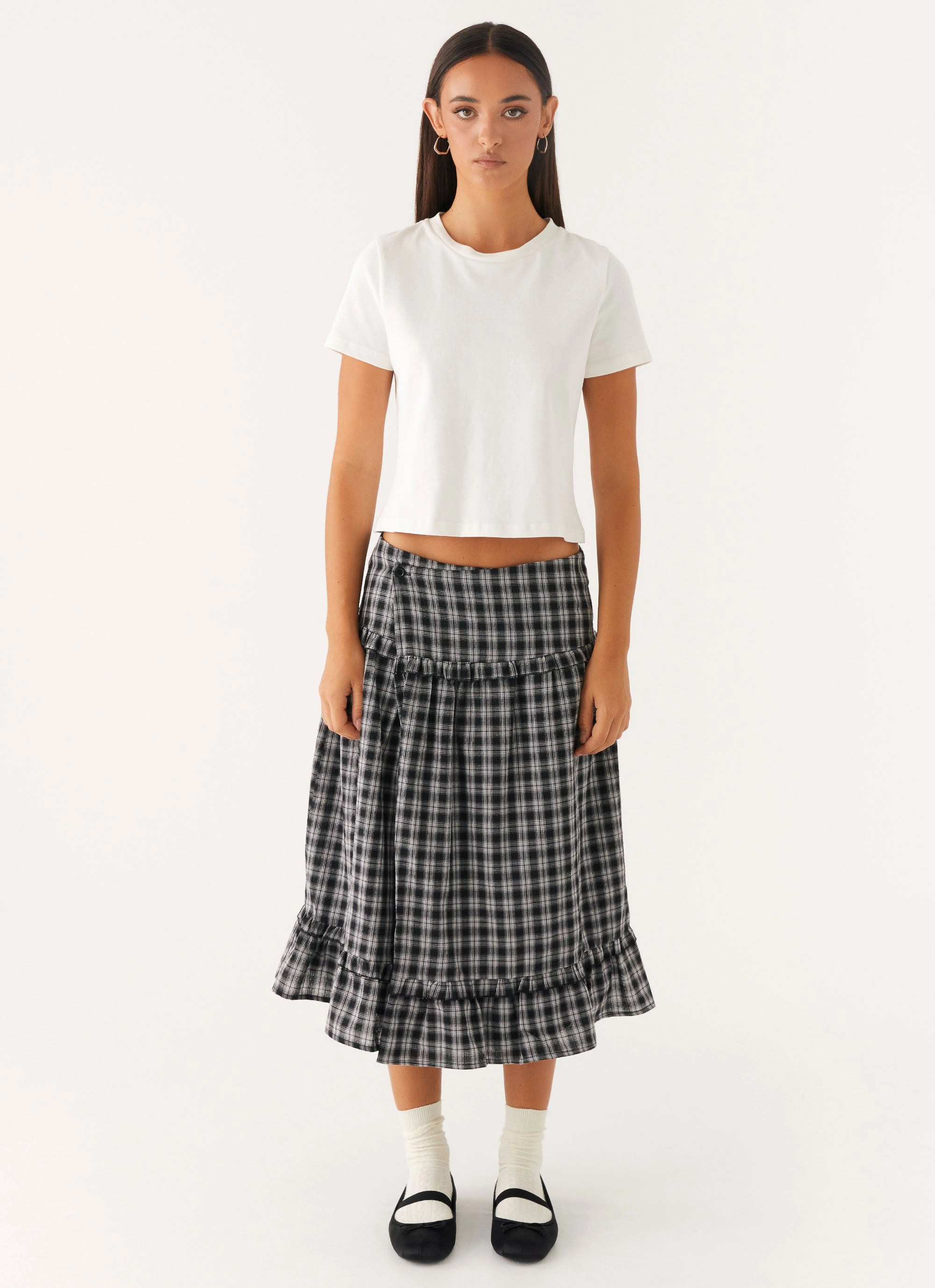 Effortless Wear Laura Midi Skirt - White Black Check