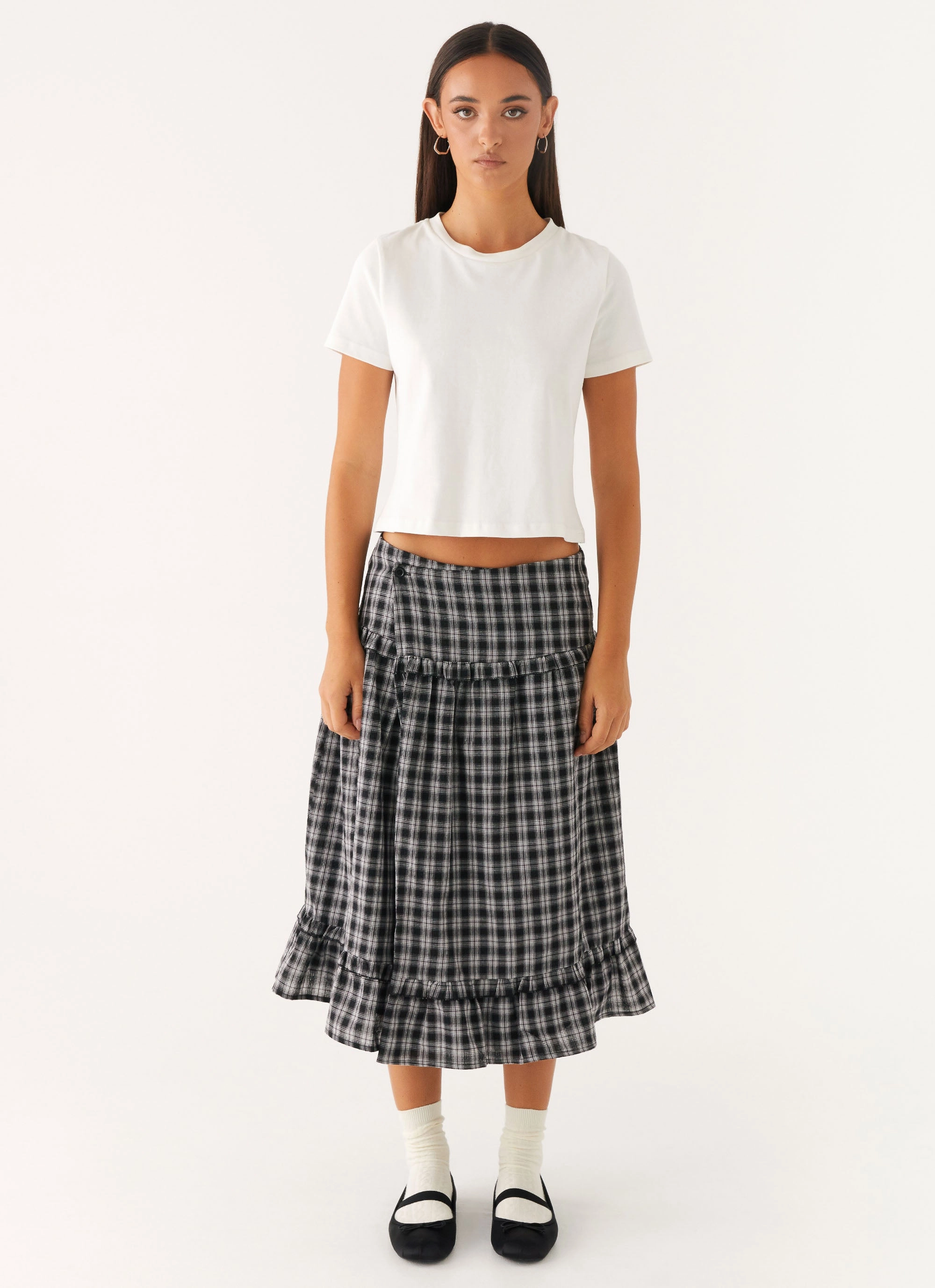 Clean Mood Laura Midi Skirt - White Black Check