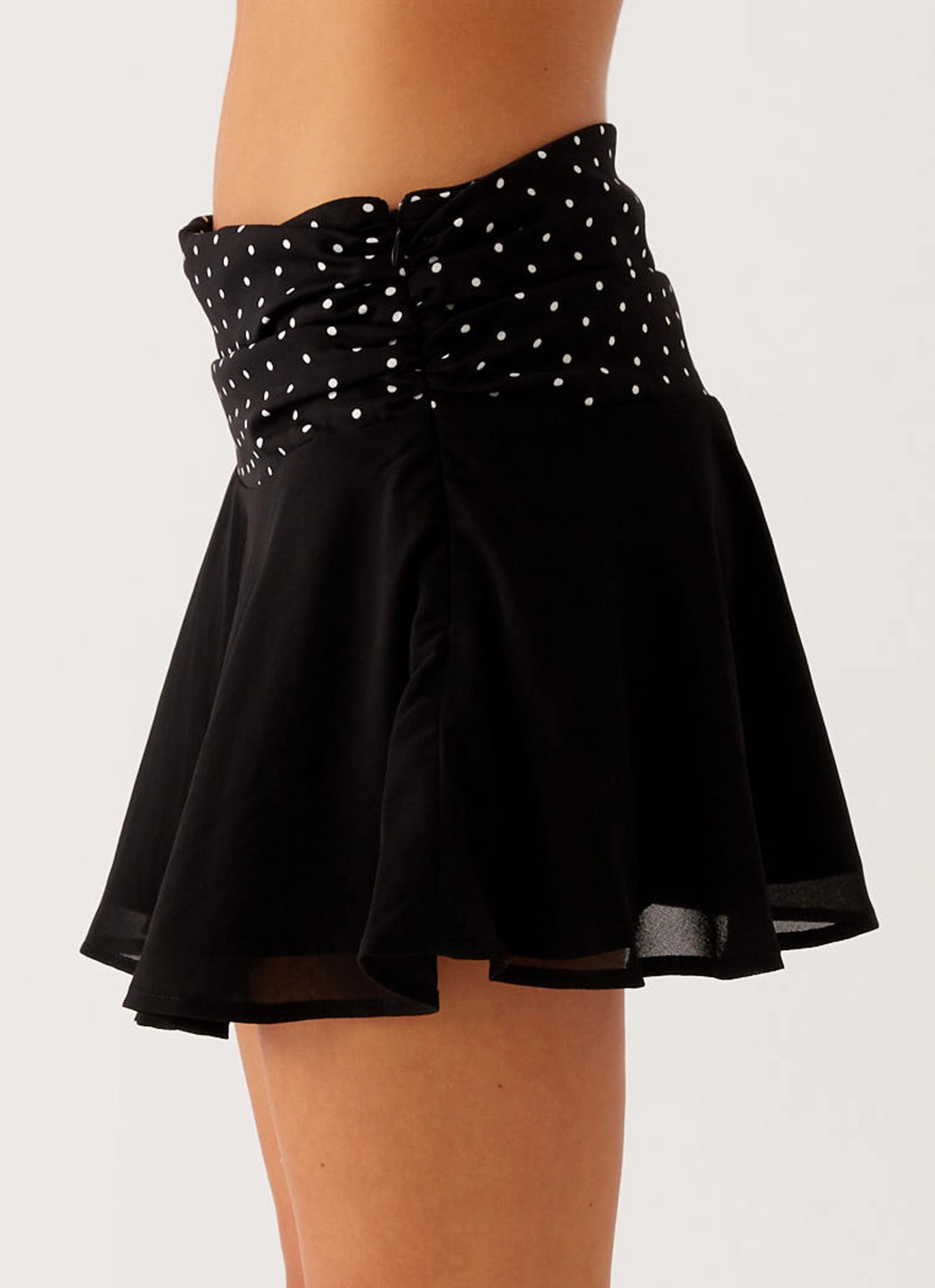 Hidden Zipper Colby Mini Skirt - Black Polka Dot