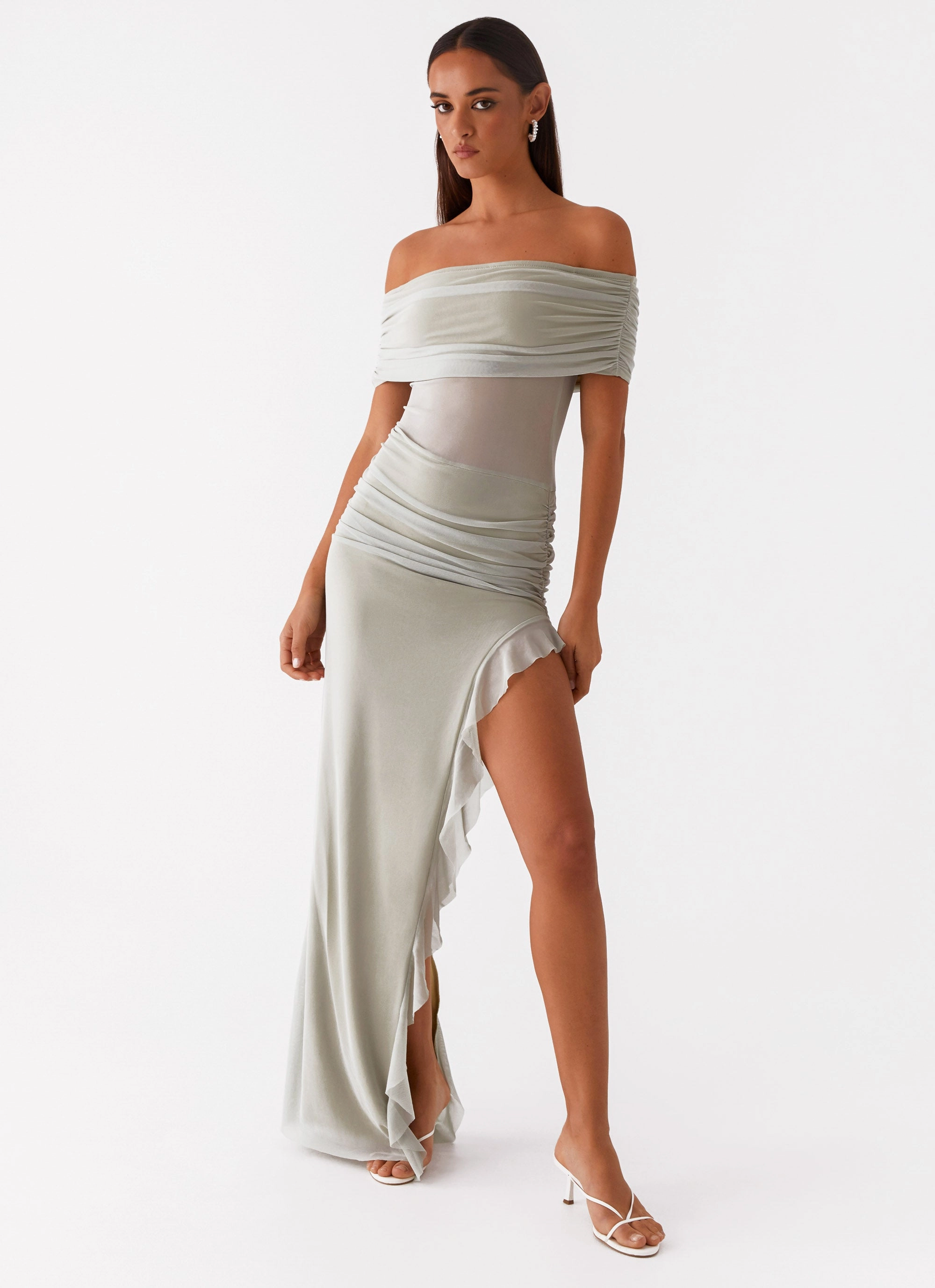 Nelly Off Shoulder Maxi Dress - Pistachio Gentle Fit Sharp Style