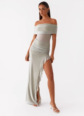 Nelly Off Shoulder Maxi Dress - Pistachio Gentle Fit Sharp Style