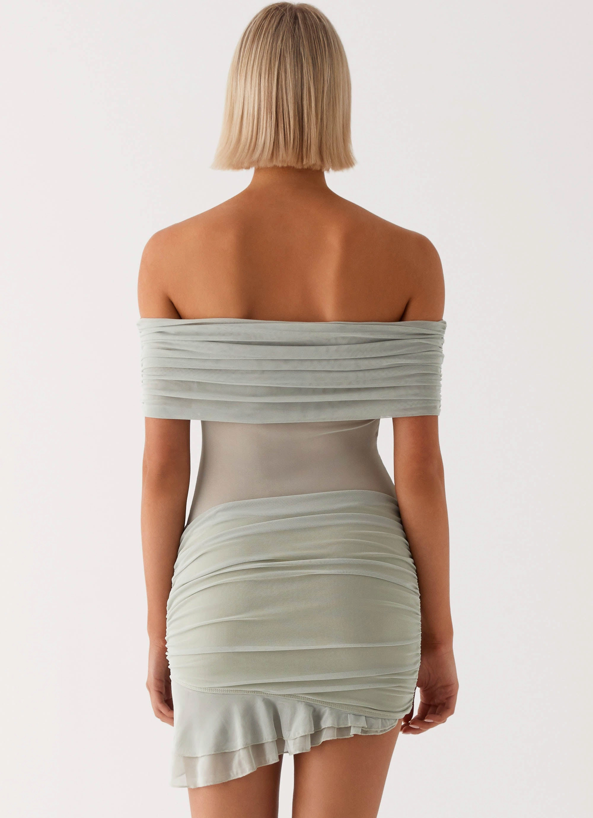 Nelly Off Shoulder Mini Dress - Pistachio Style Preview