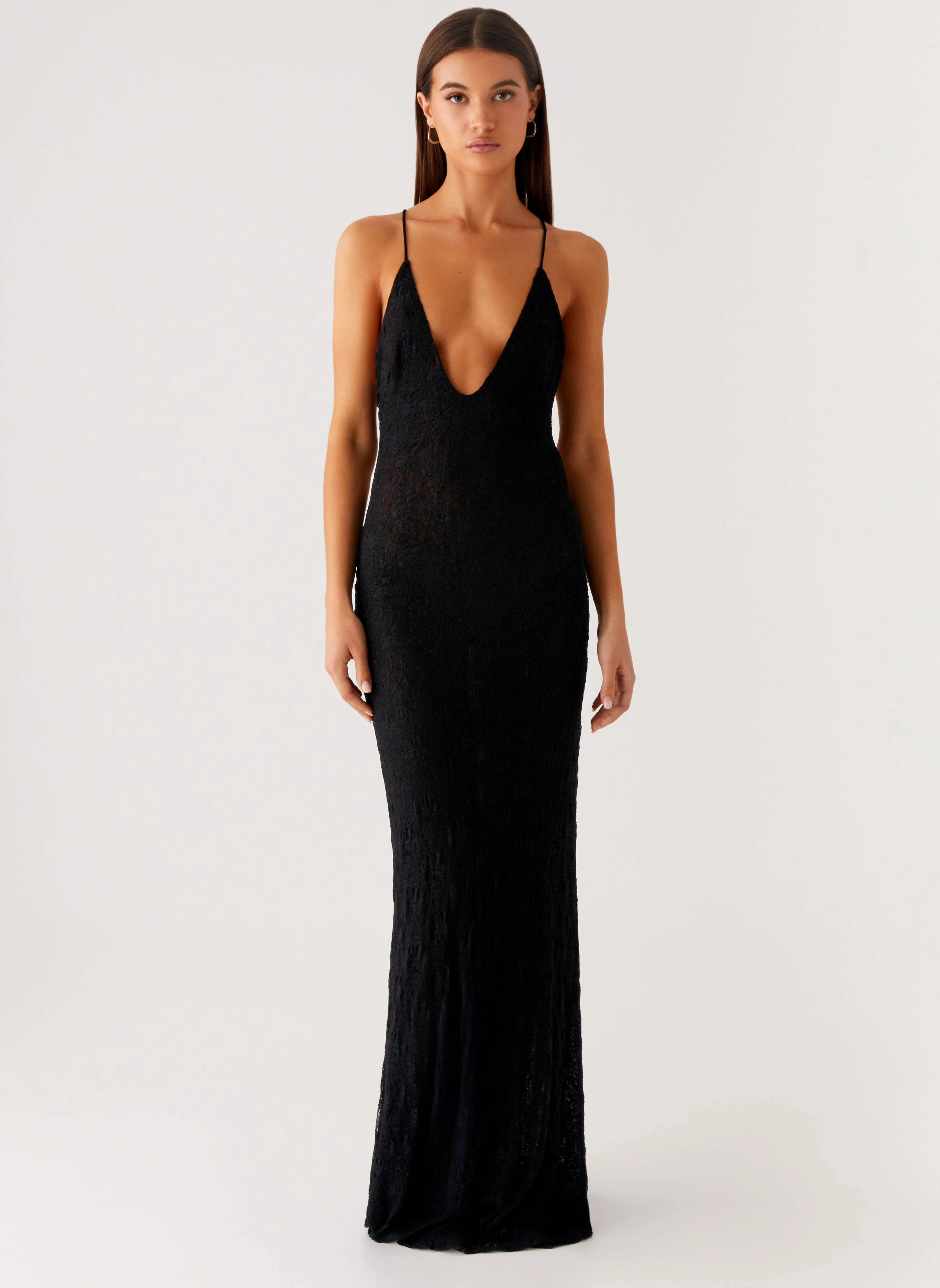 Gemstone-Detail Silky Movement Kylia Maxi Dress - Black
