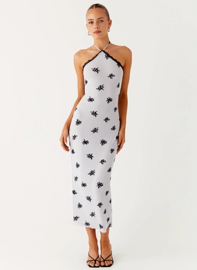 Walk Free Nestel Flock Halter Midi Dress - Lilac