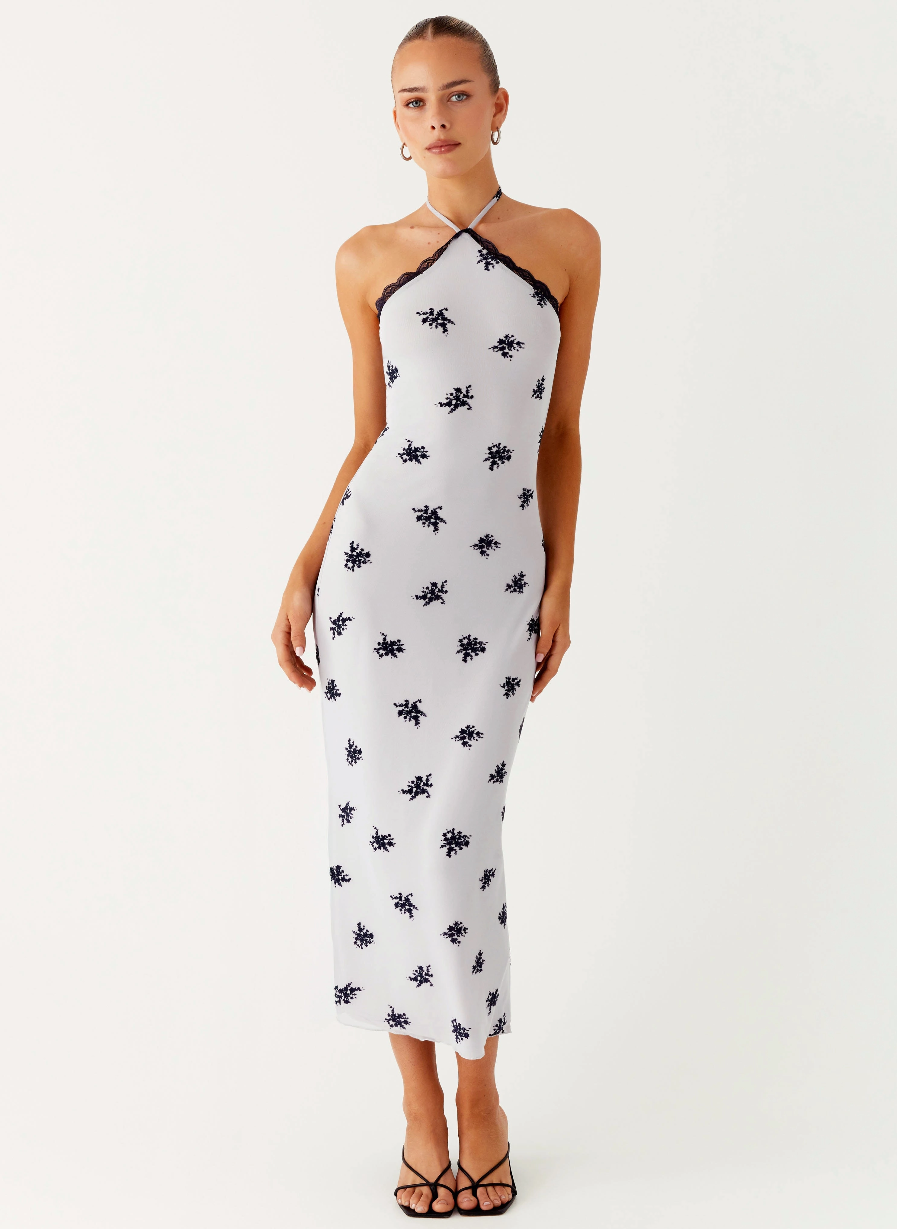 Walk Free Nestel Flock Halter Midi Dress - Lilac