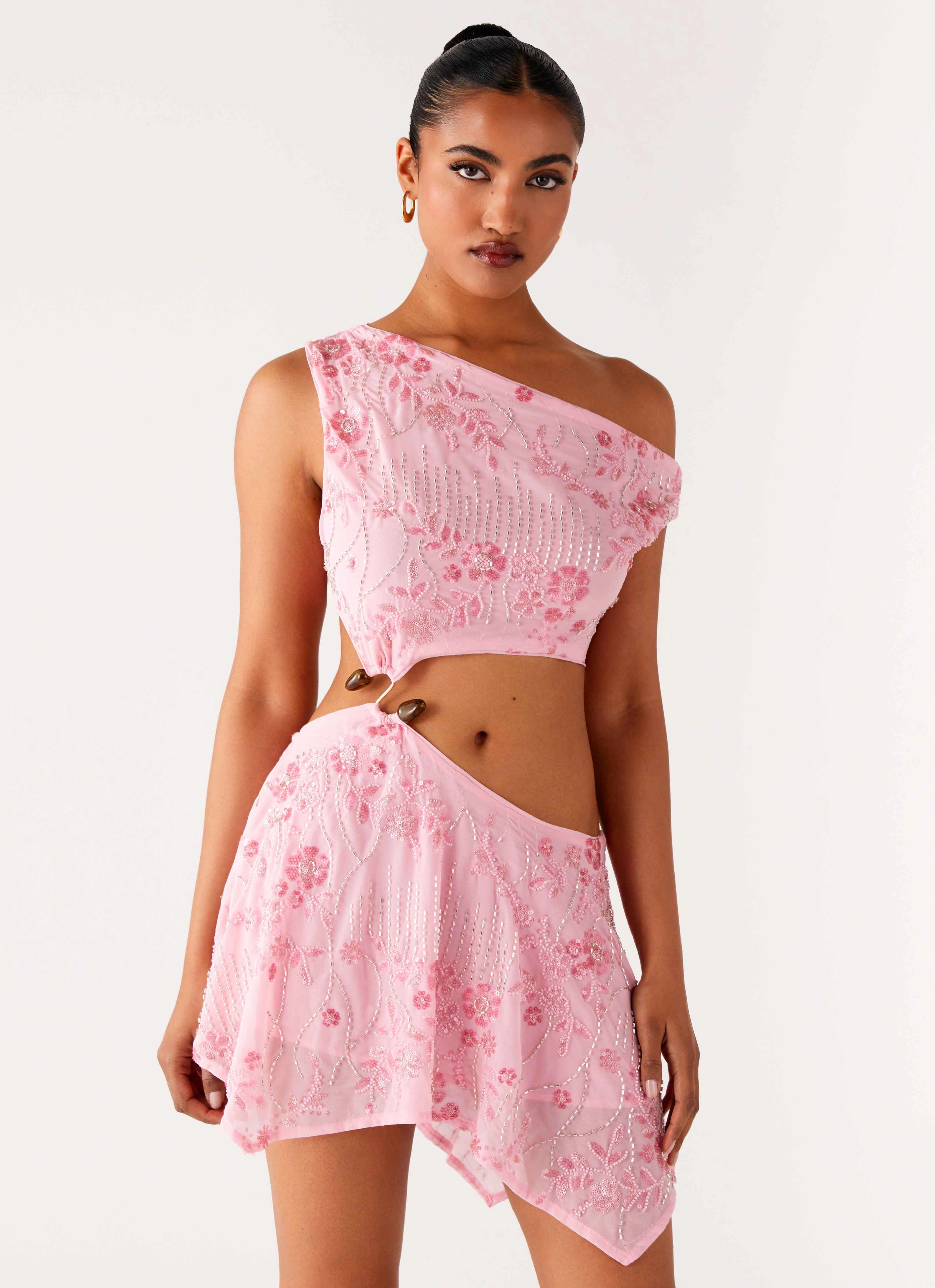 Pleated Construction Aletta Sequin Mini Dress - Pink