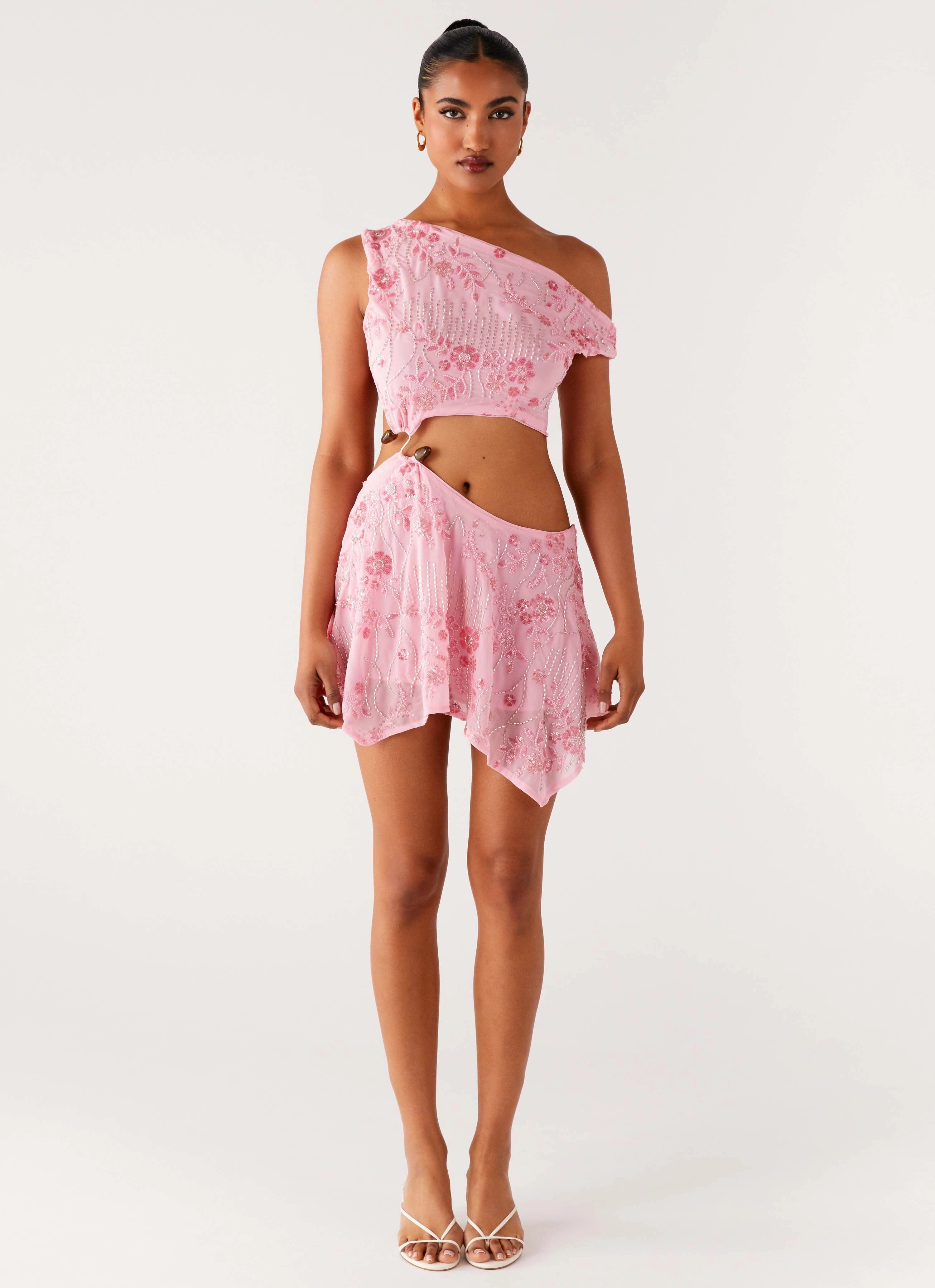 Aletta Sequin Mini Dress - Pink Elegant Style Fall Layer