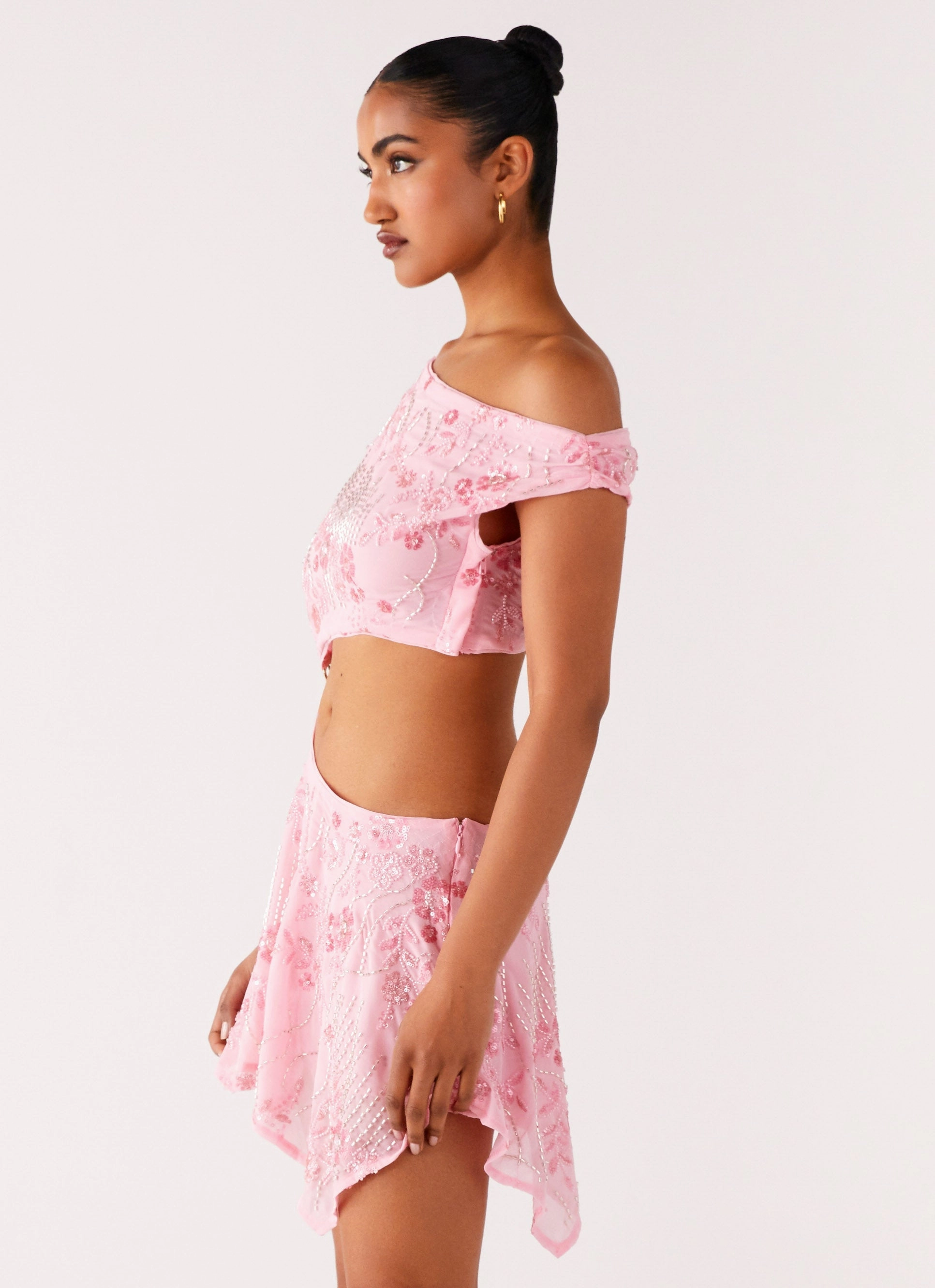 Aletta Sequin Mini Dress - Pink Twist Front Design