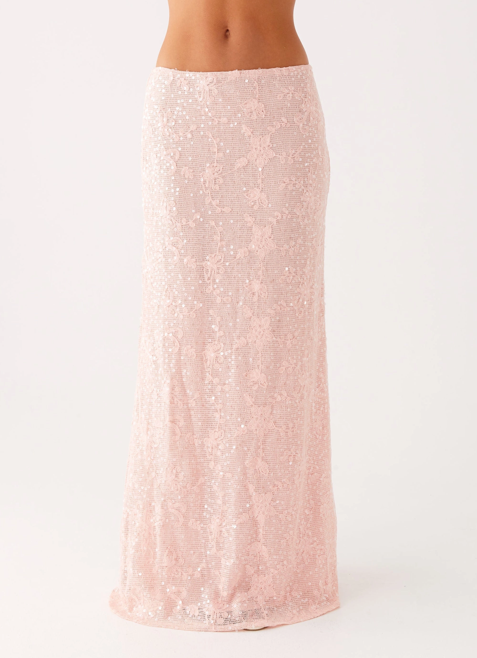 Nico Sequin Maxi Skirt - Pink Pull On Style Adjustable Hem