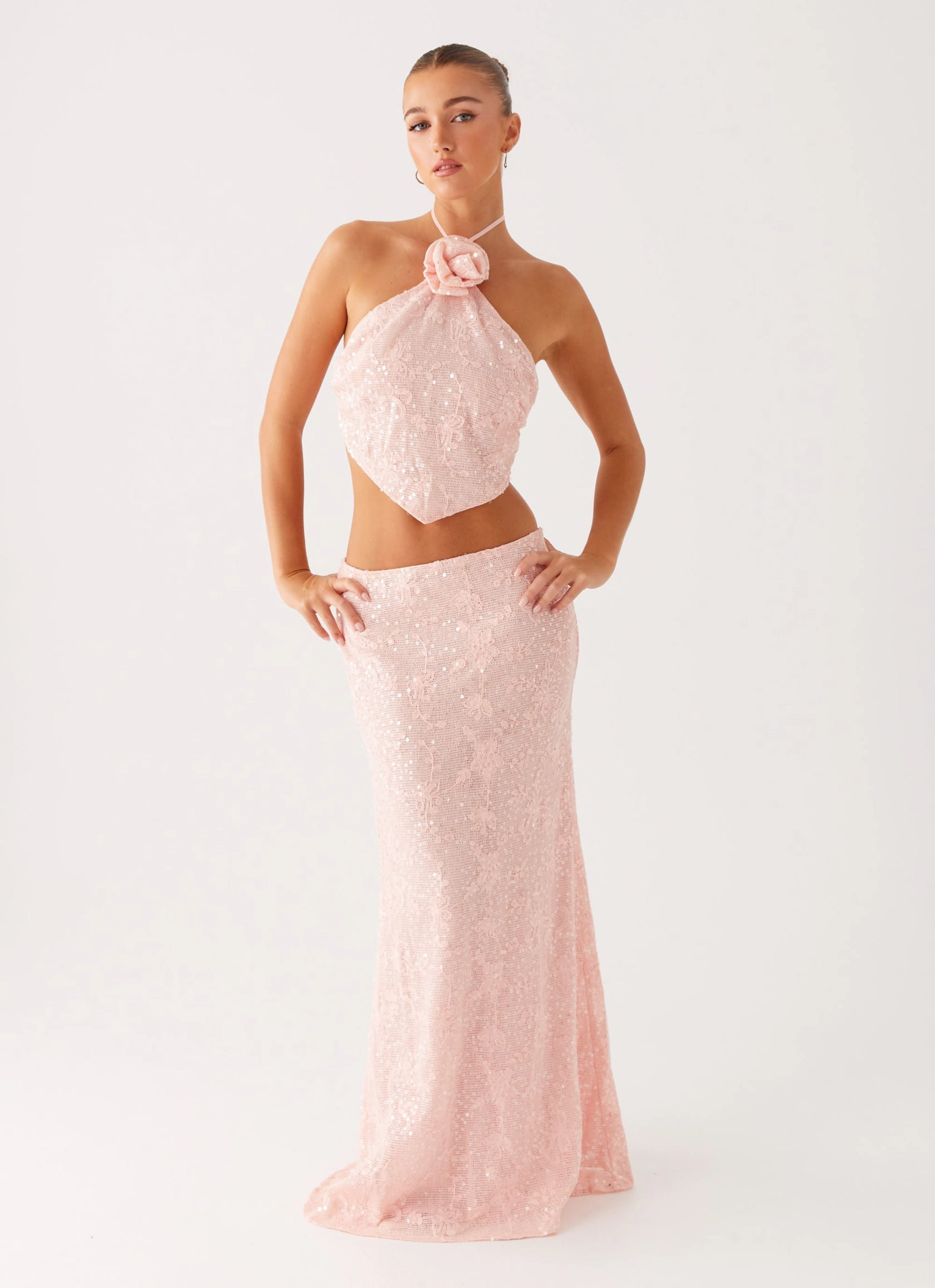 Nico Sequin Maxi Skirt - Pink Figure Flattering Global Inspiration