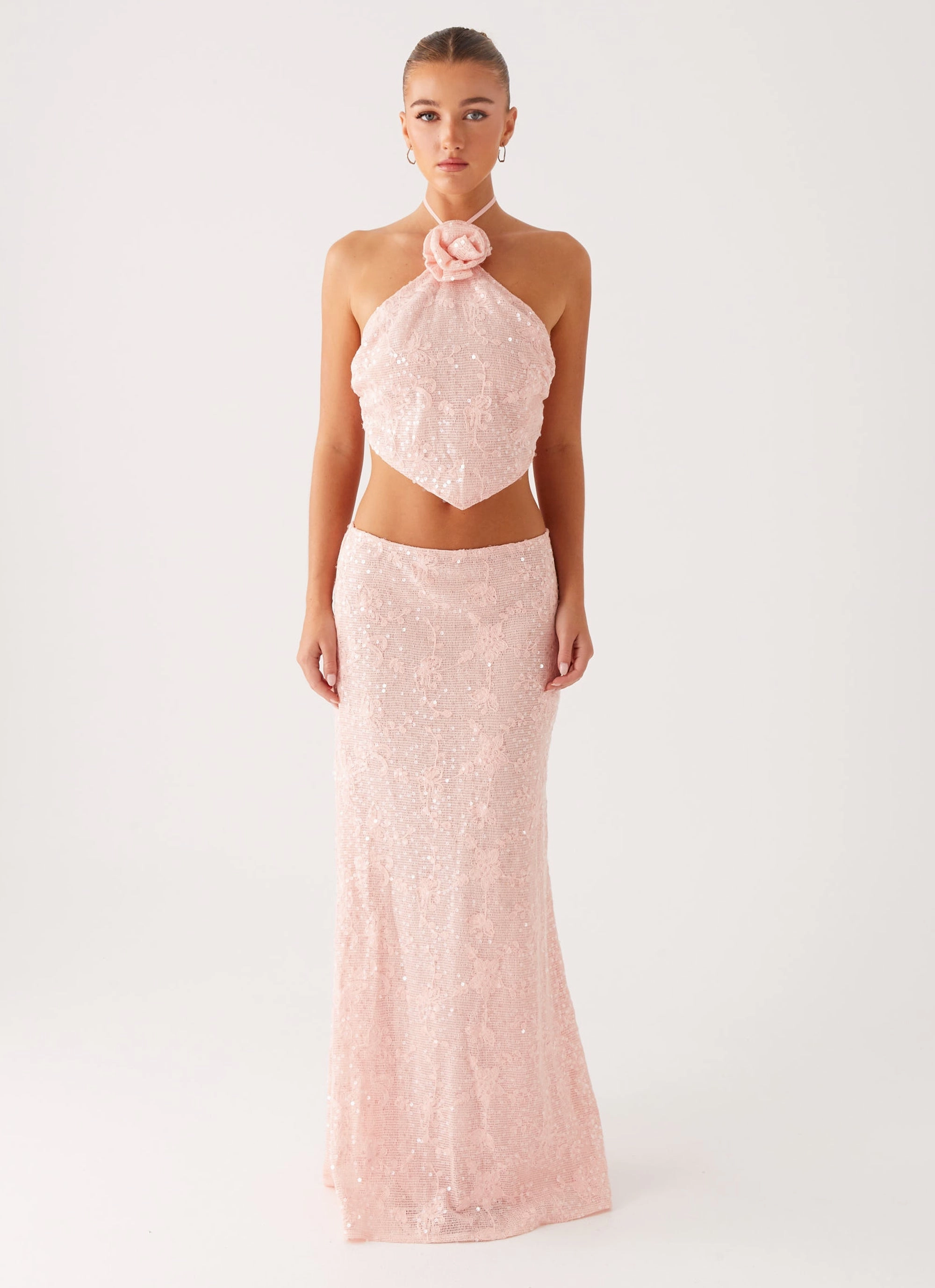 Figure Flattering Nico Sequin Maxi Skirt - Pink