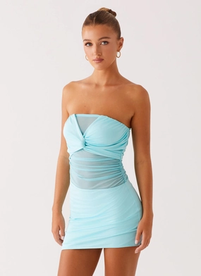 Lita Twist Mini Dress - Turquoise AdjustableStraps