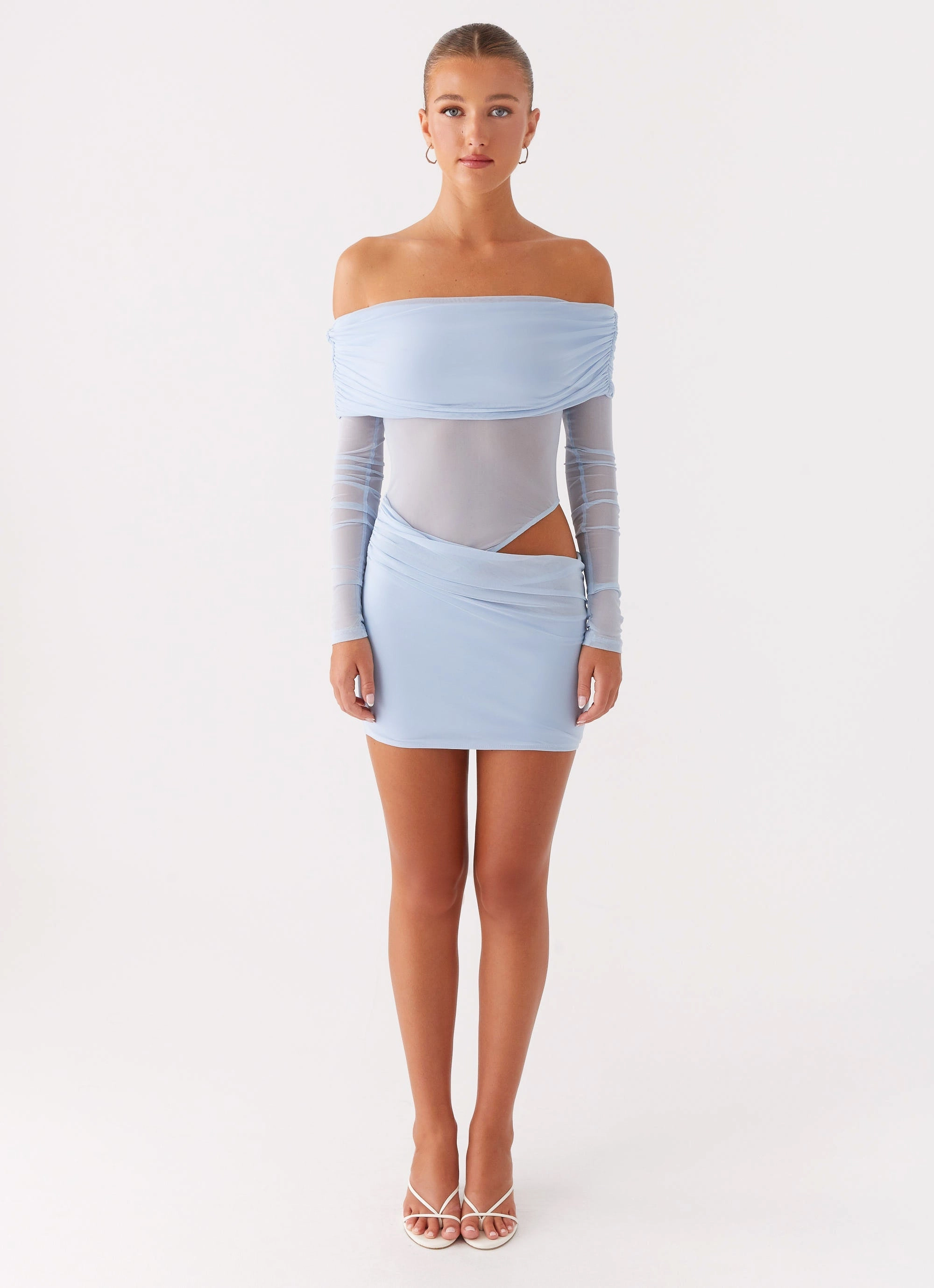 No Doubt Mini Dress - Blue Lower Hem Retro Detail