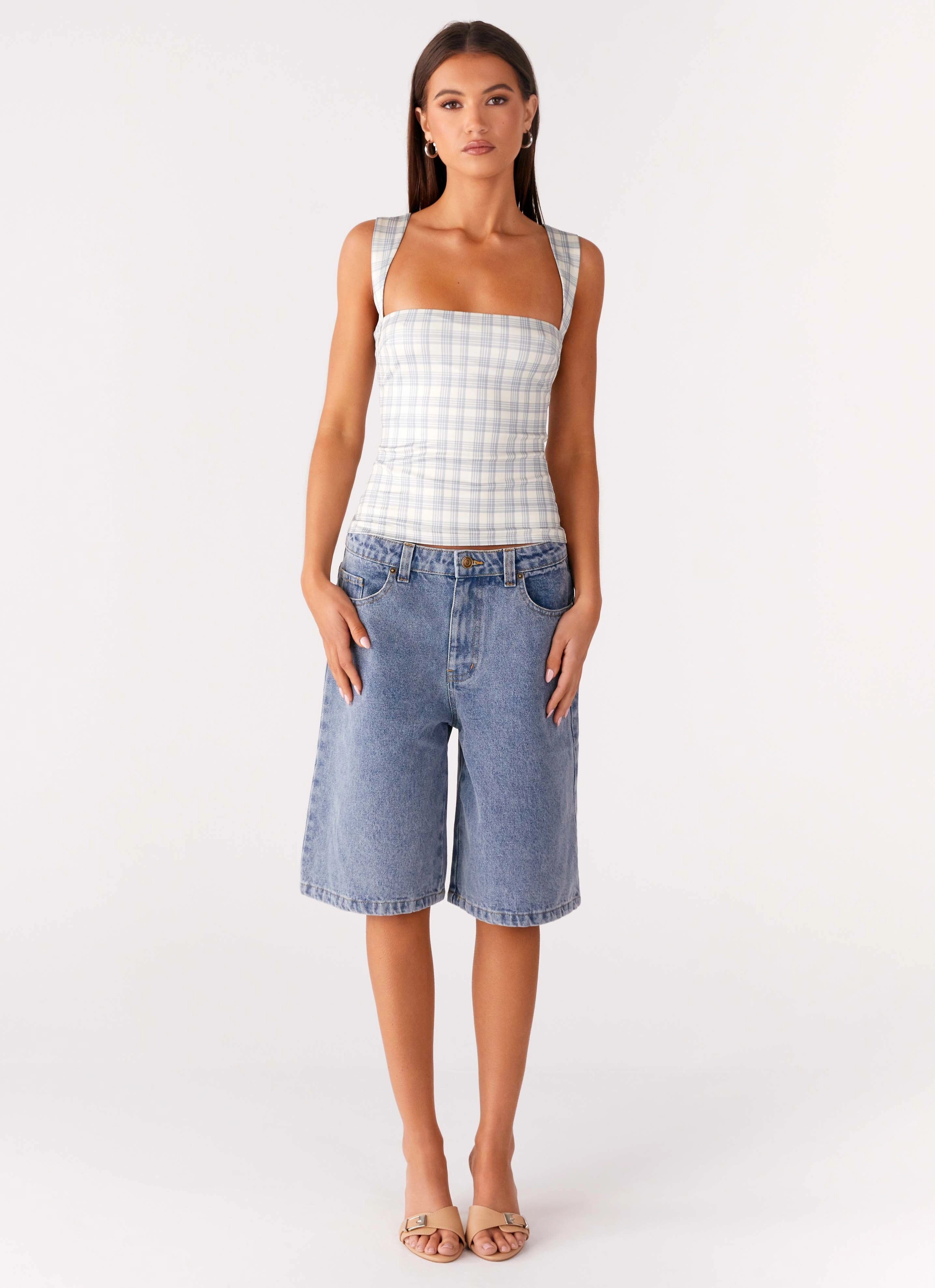 Ventilation Panel No Drama Strap Top - Grey Check