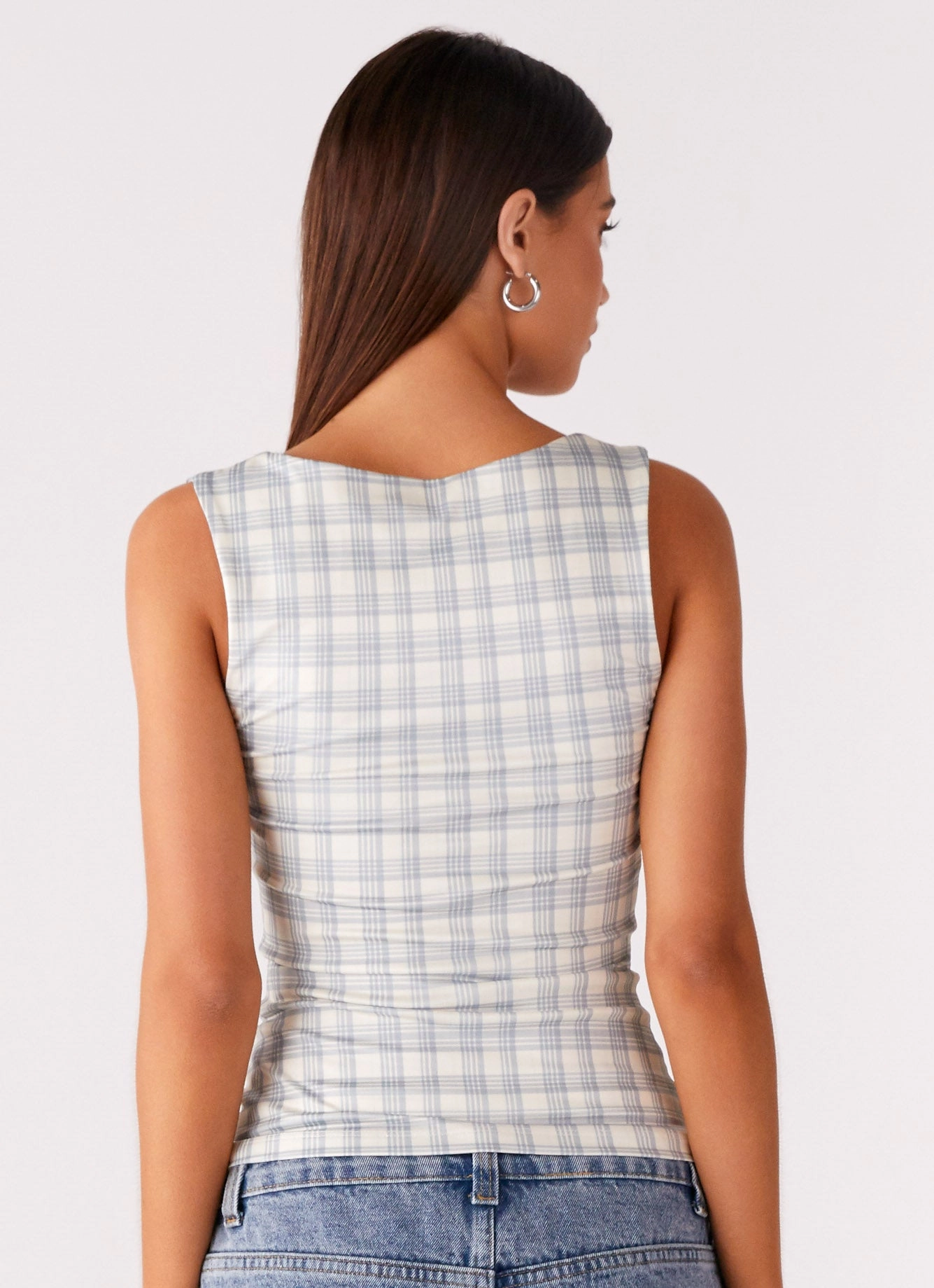 No Drama Strap Top - Grey Check Raglan Sleeve Thermal Regulation Technology