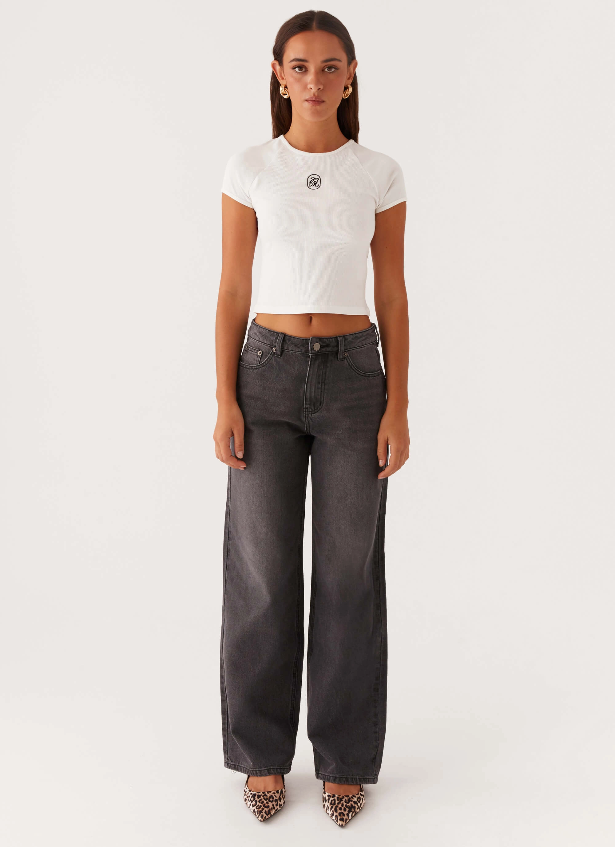 Relaxed Feel Essential Style Keanna Low Rise Denim Jeans - Charcoal