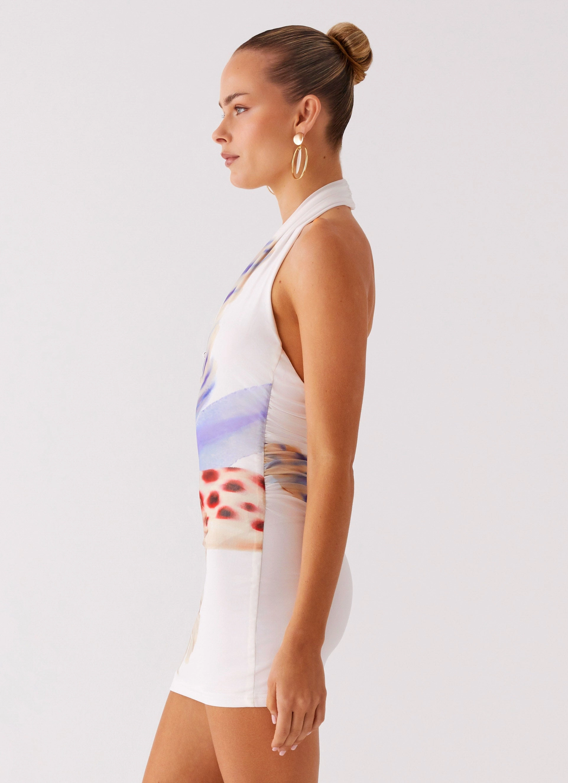 Comfortable Feel Contrast Panel No Time Mini Dress - White Sea Bloom