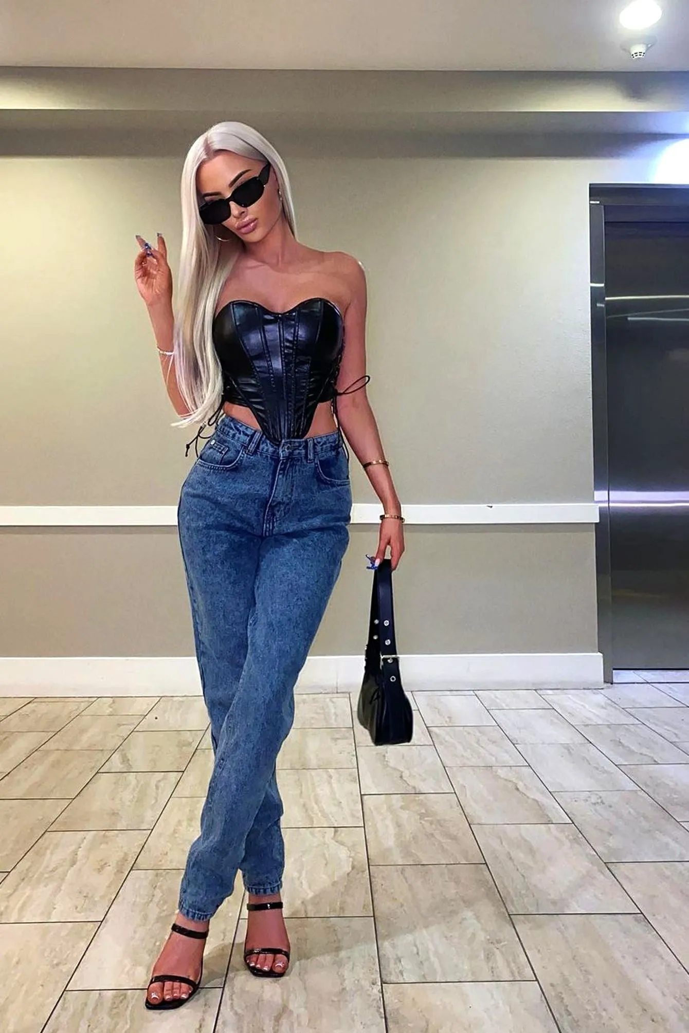 Noir Faux Leather Bustier Corset Soft Inner Lining Active Blouse