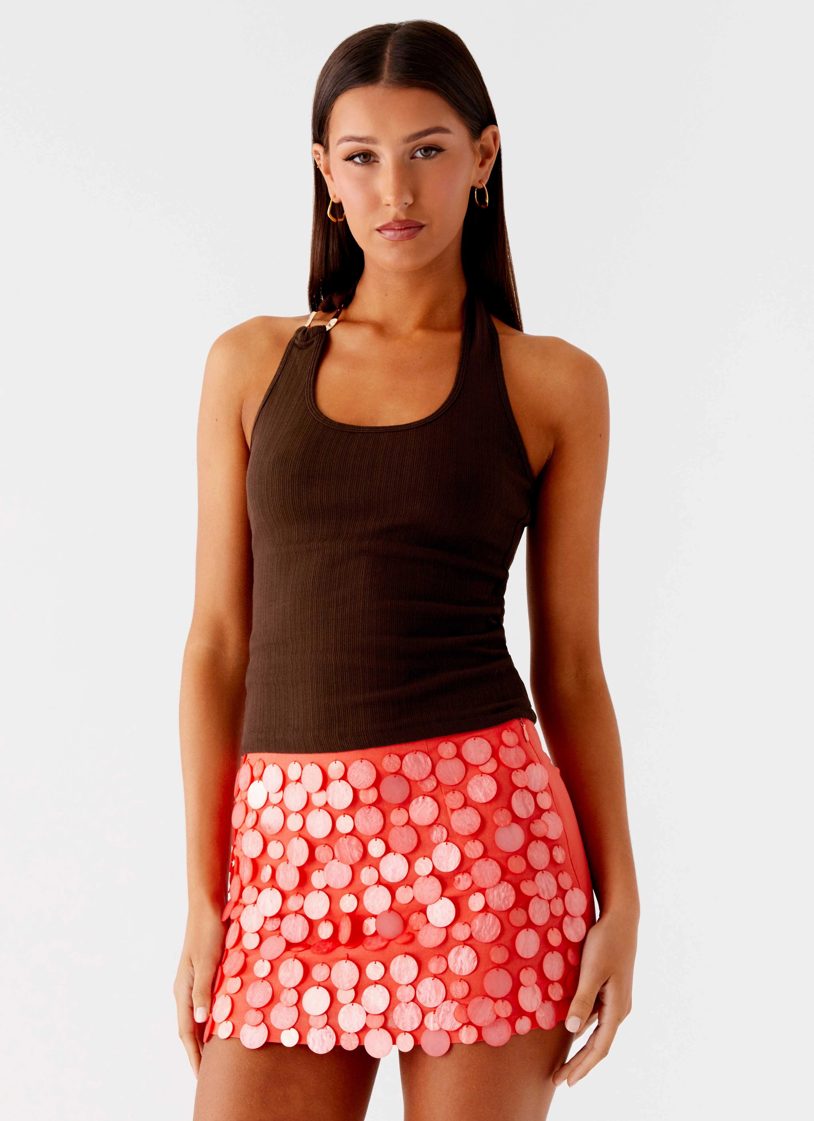 Nera Halter Top - Chocolate RawHemDetail