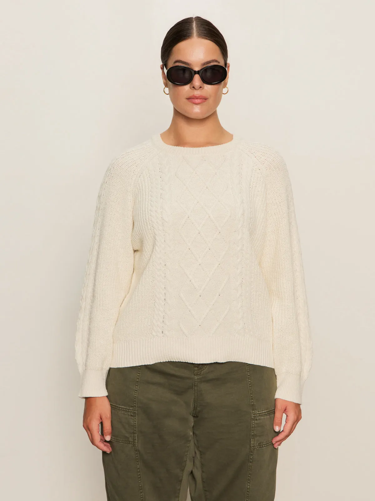 Nomad Cable Popover Chalk Extended Sizing Long Sleeve Tee Rolled Hem Detailing