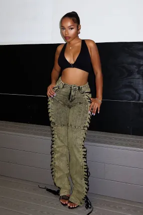 Unholy Side Lace Up Denim Jeans Stretch Fabric Sustainable Road Trip