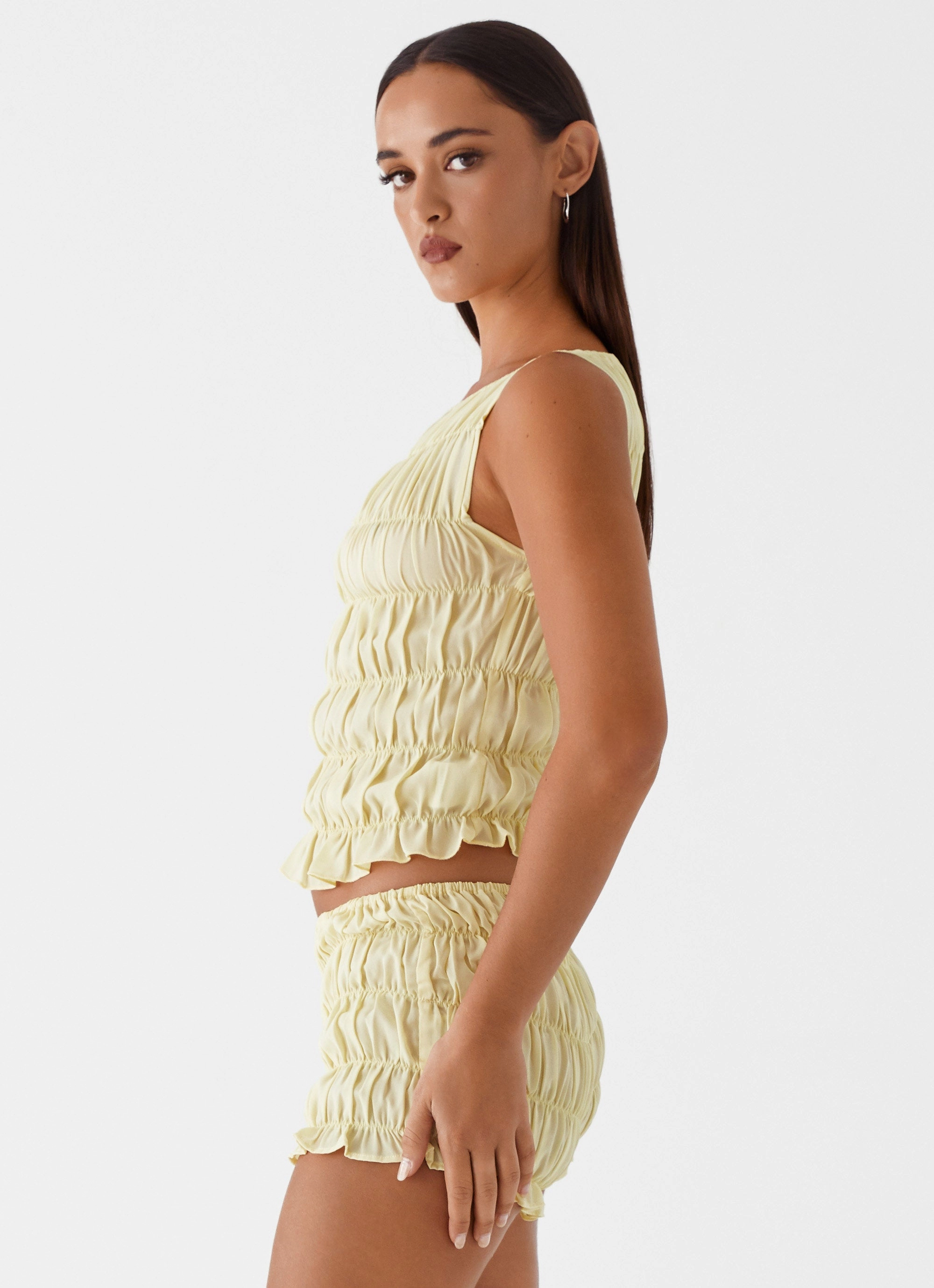 Messina Ruched Tank Top - Yellow TearResistantWeave AdjustableHemCuffs